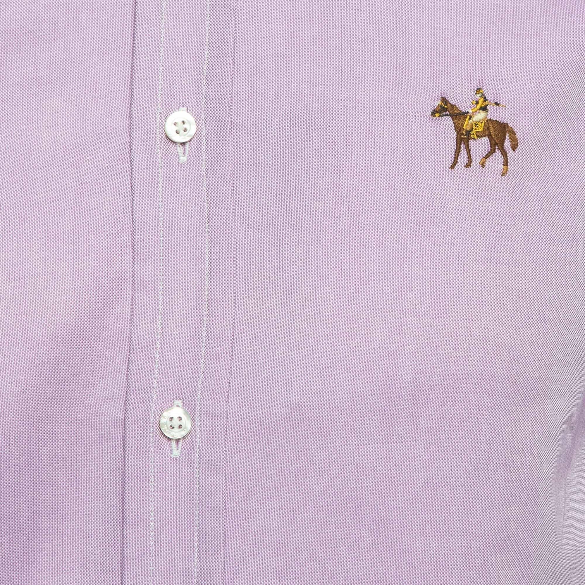 Ralph Lauren Purple Label Lavender Embroidered Oxford Cotton Shirt XS In New Condition In Dubai, Al Qouz 2