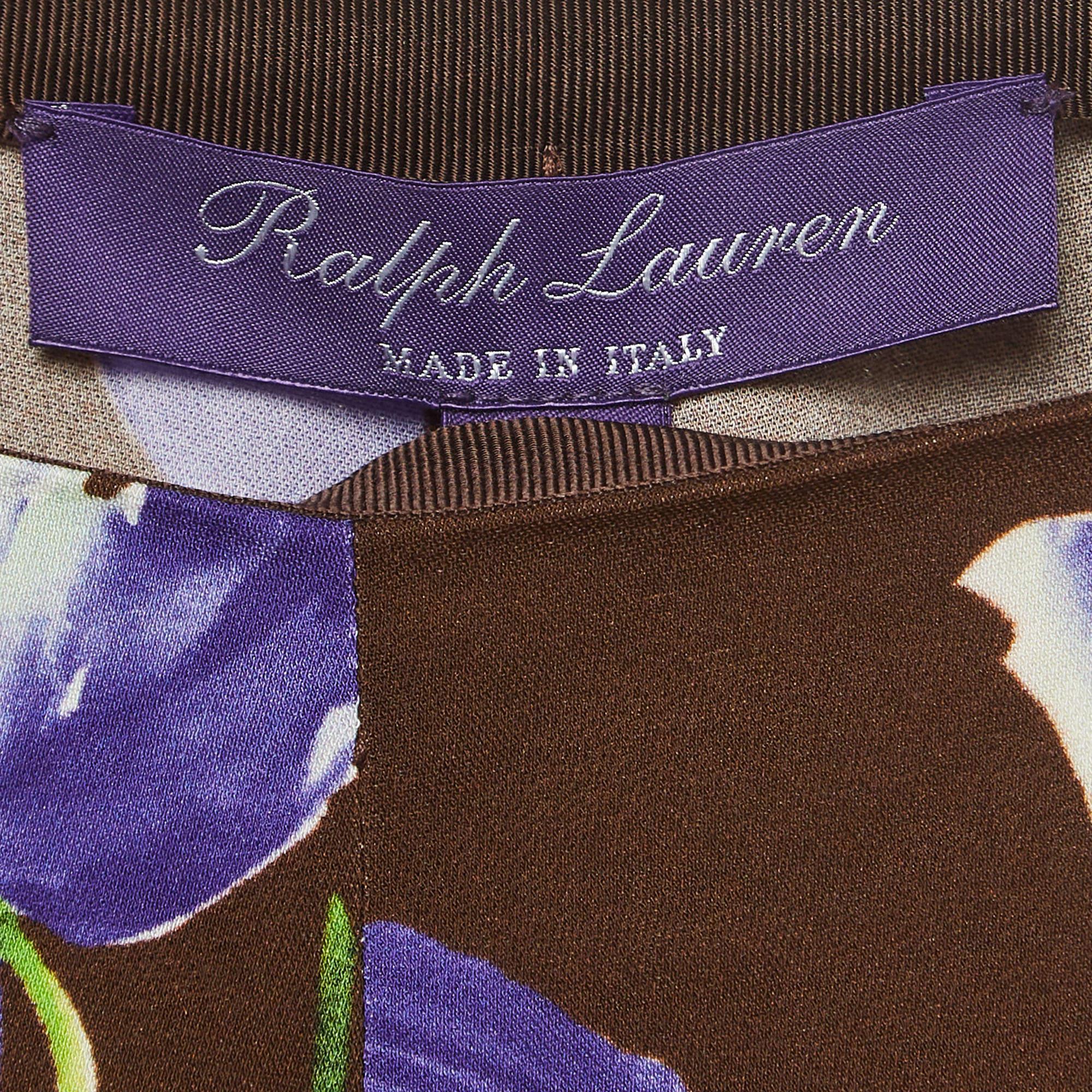 Ralph Lauren Purple Label Pantalon à manches larges en crêpe à imprimé floral multicolore S Pour femmes en vente