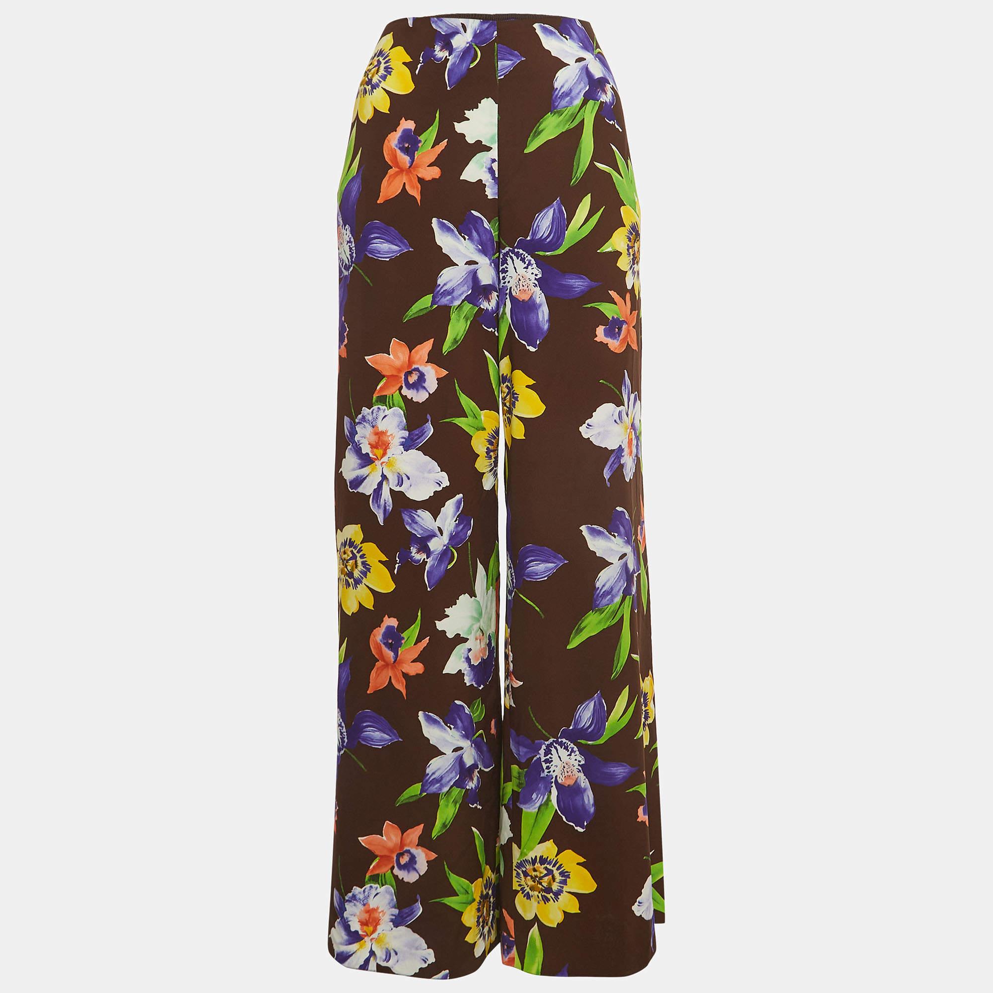 Ralph Lauren Purple Label Pantalon à manches larges en crêpe à imprimé floral multicolore S en vente 1