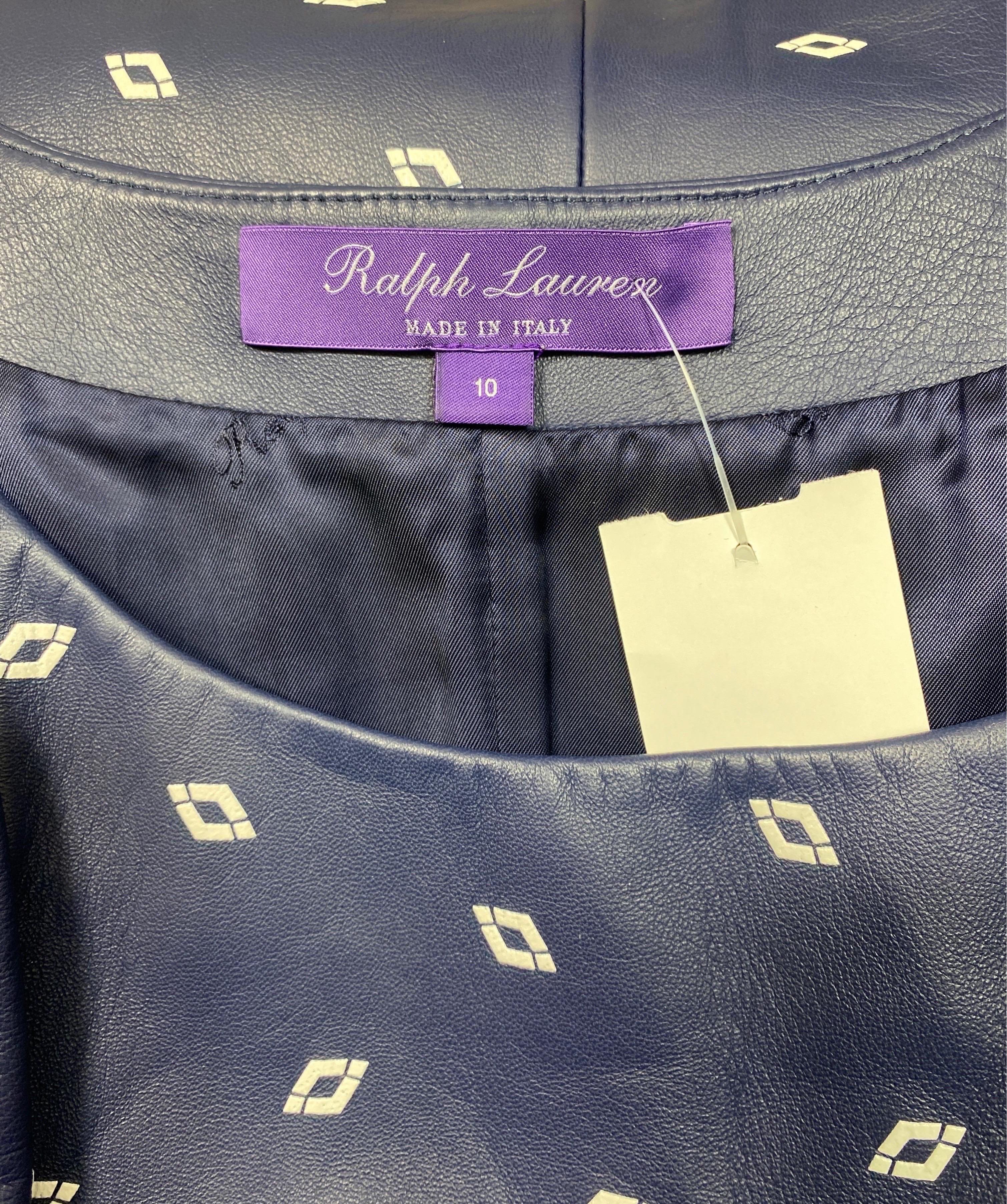Ralph Lauren Purple Label Navy and White Leather Dress - Size 10 For Sale 8