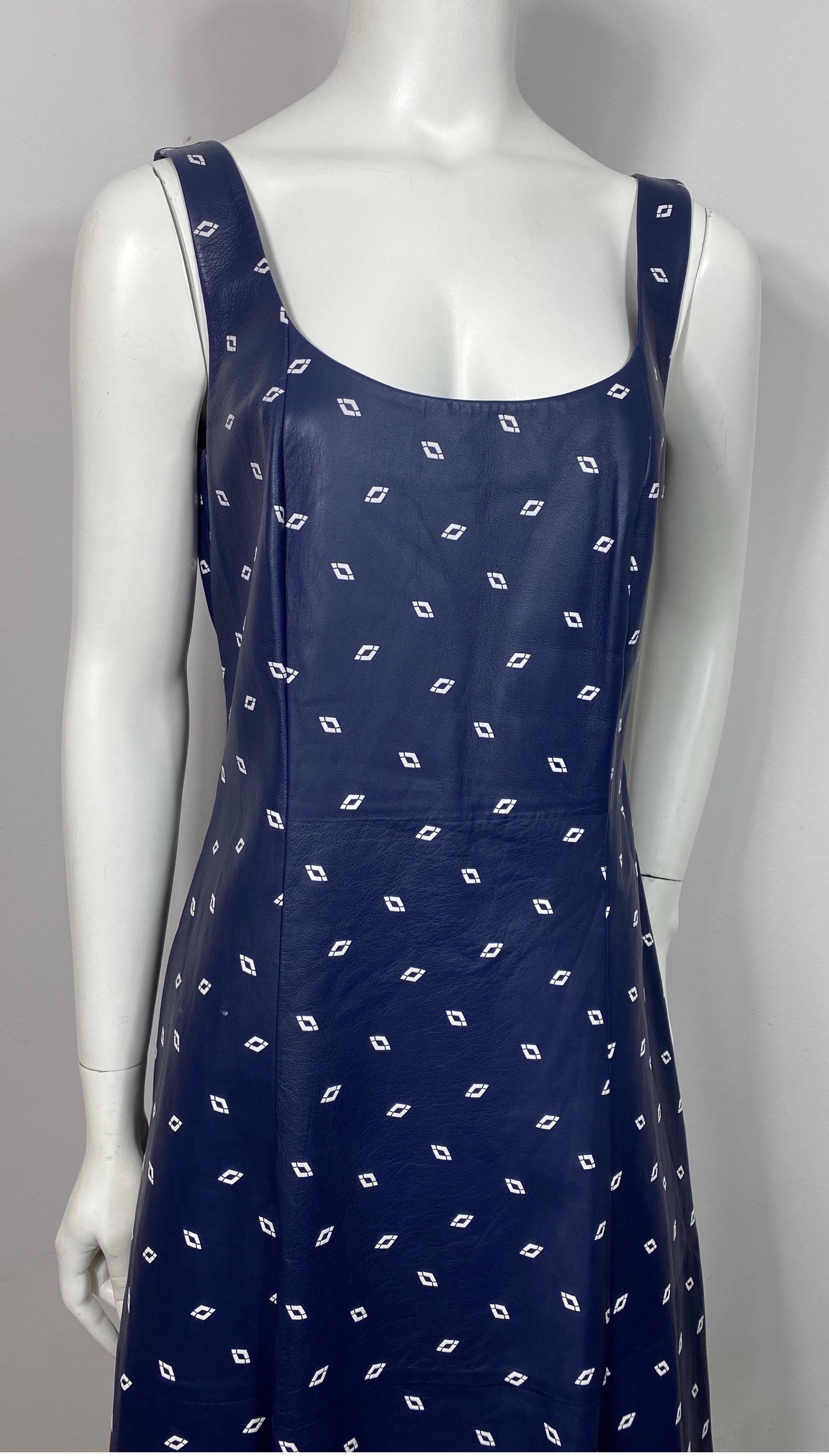 Ralph Lauren Purple Label Navy and White Leather Dress - Size 10 In Excellent Condition For Sale In West Palm Beach, FL