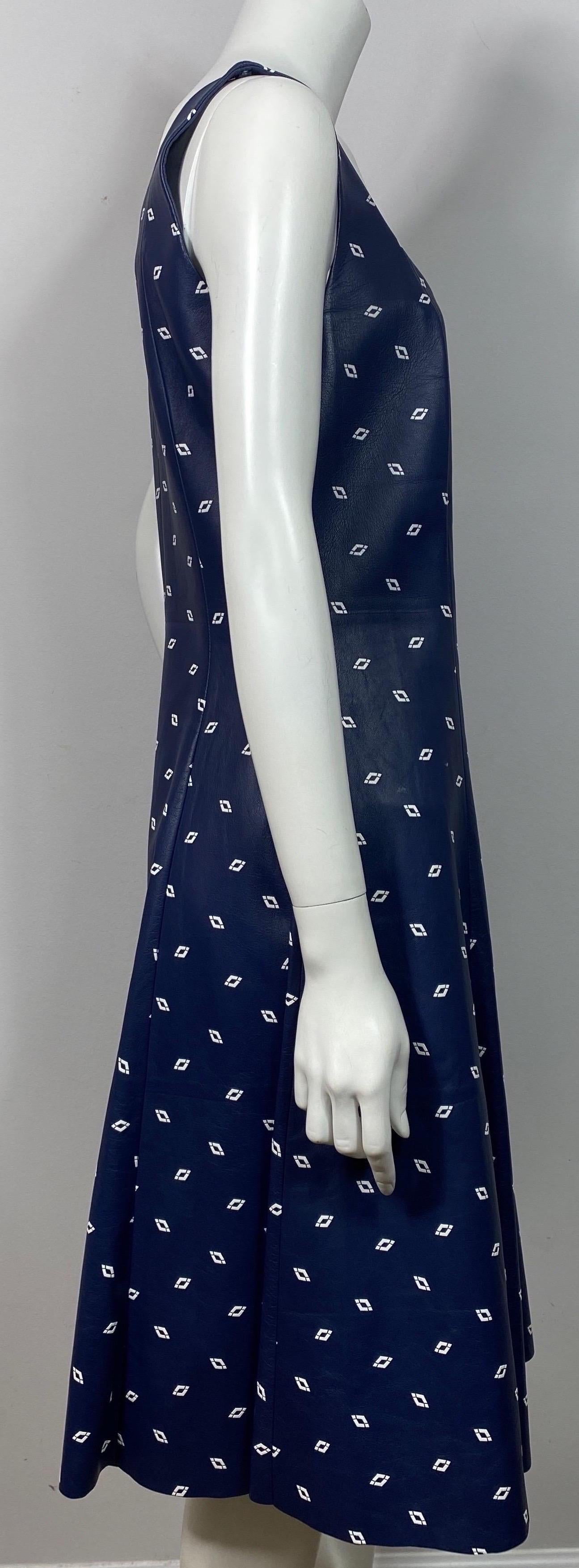 Ralph Lauren Purple Label Navy and White Leather Dress - Size 10 For Sale 3