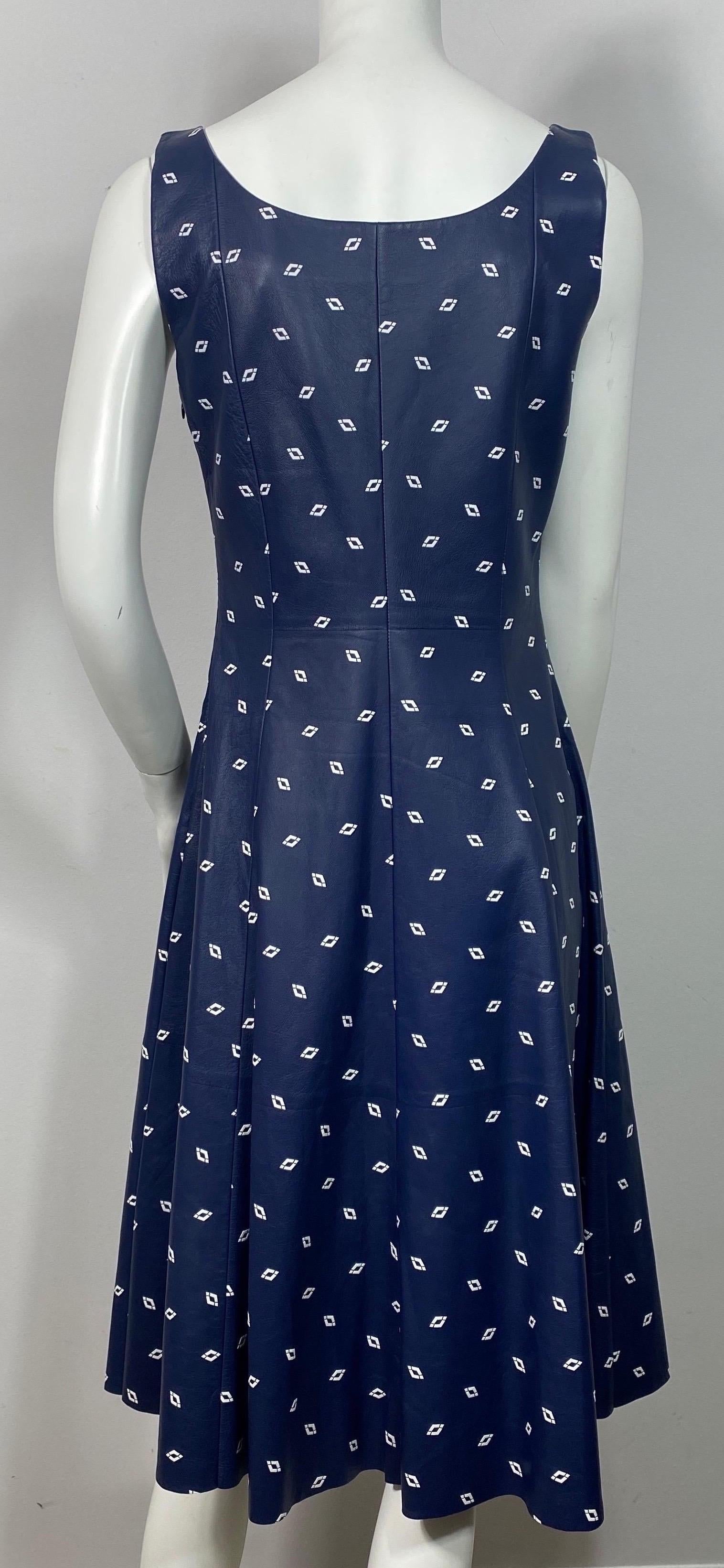 Ralph Lauren Purple Label Navy and White Leather Dress - Size 10 For Sale 4