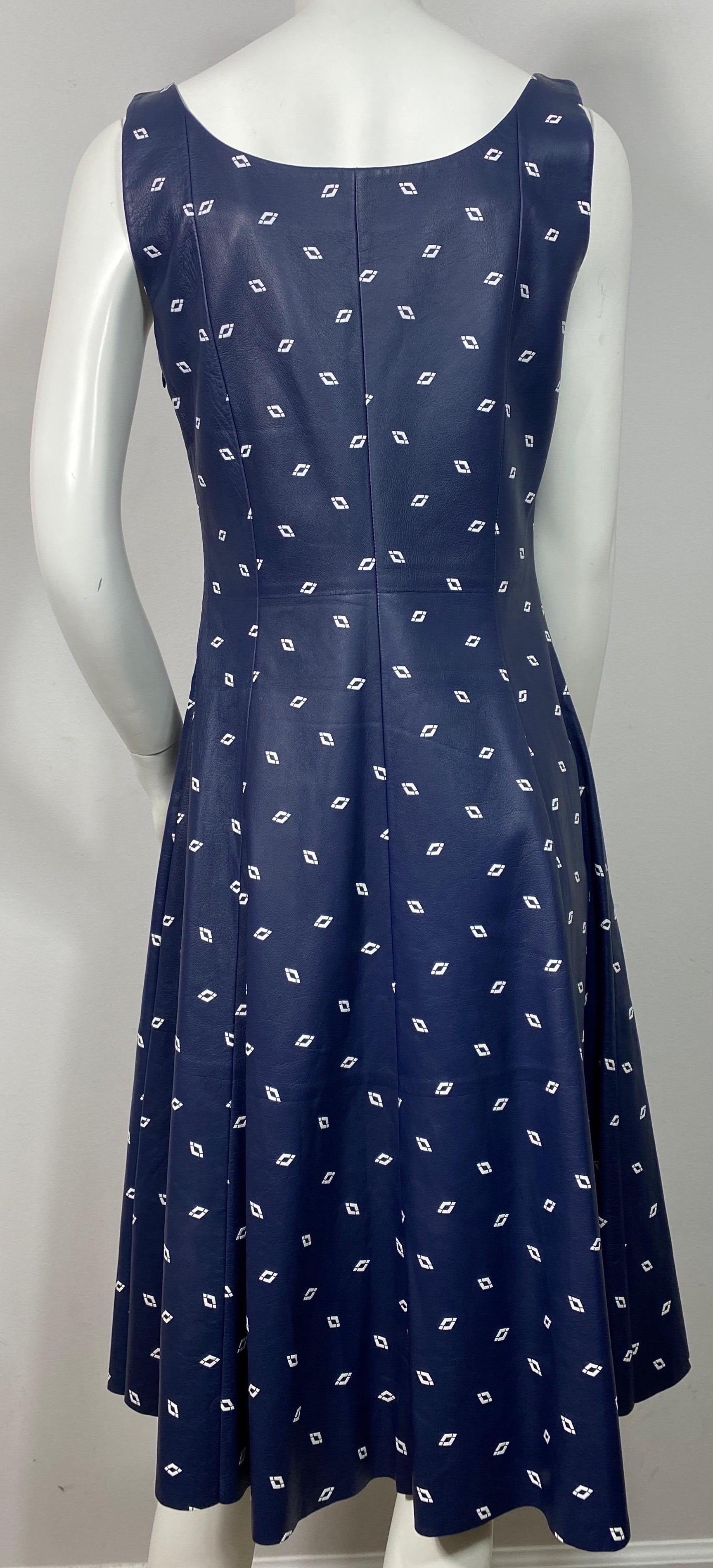 Ralph Lauren Purple Label Navy and White Leather Dress - Size 10 For Sale 5
