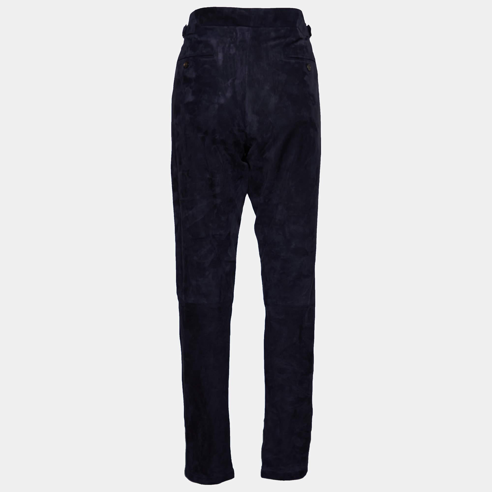 Impeccably tailored pants are a staple in a well-curated wardrobe. These designer pants from Ralph Lauren Purple Label are finely sewn using navy blue suede to give you the desired look and all-day comfort.

Includes: Price Tag
