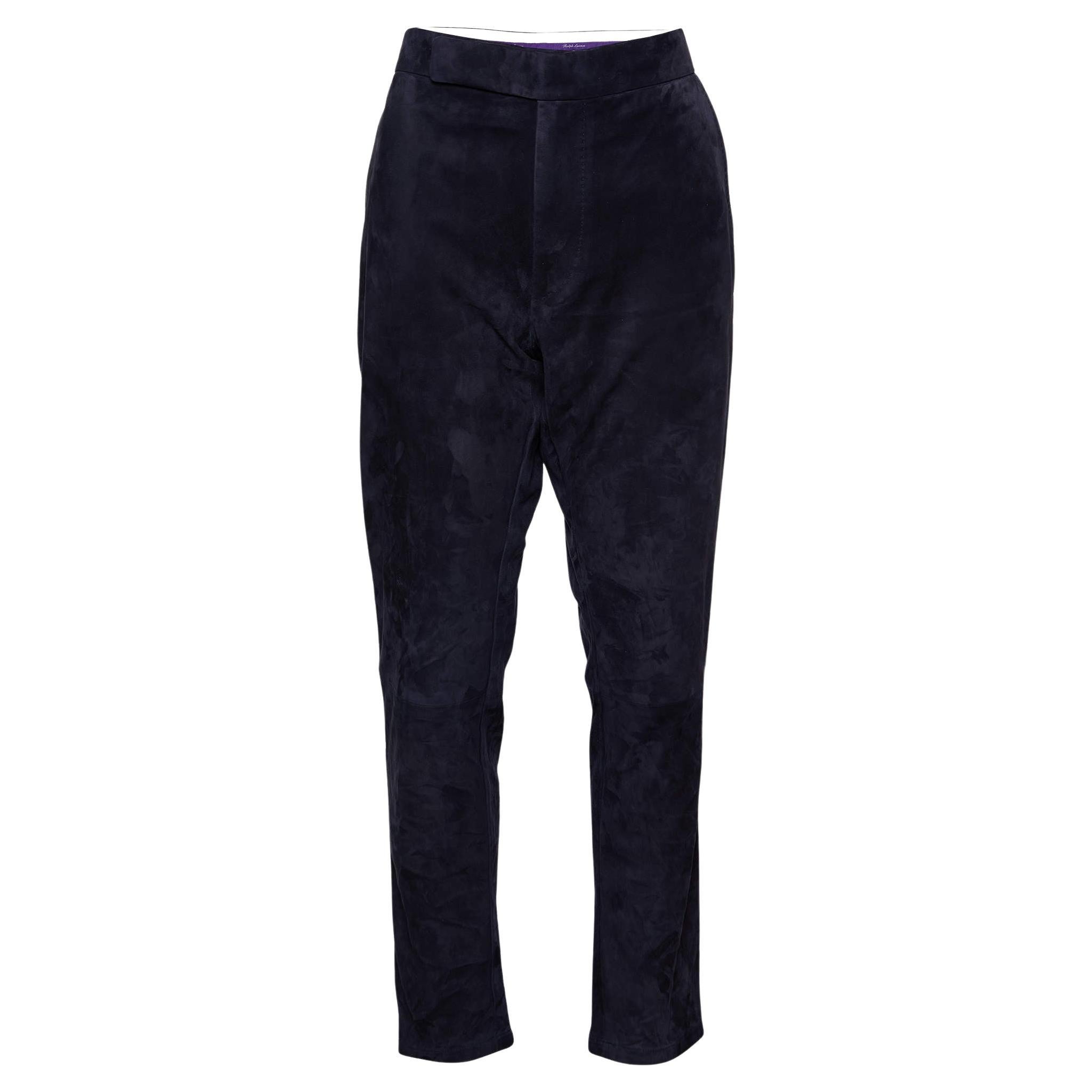 Ralph Lauren Purple Label Navy Blue Suede Tailored Pants M
