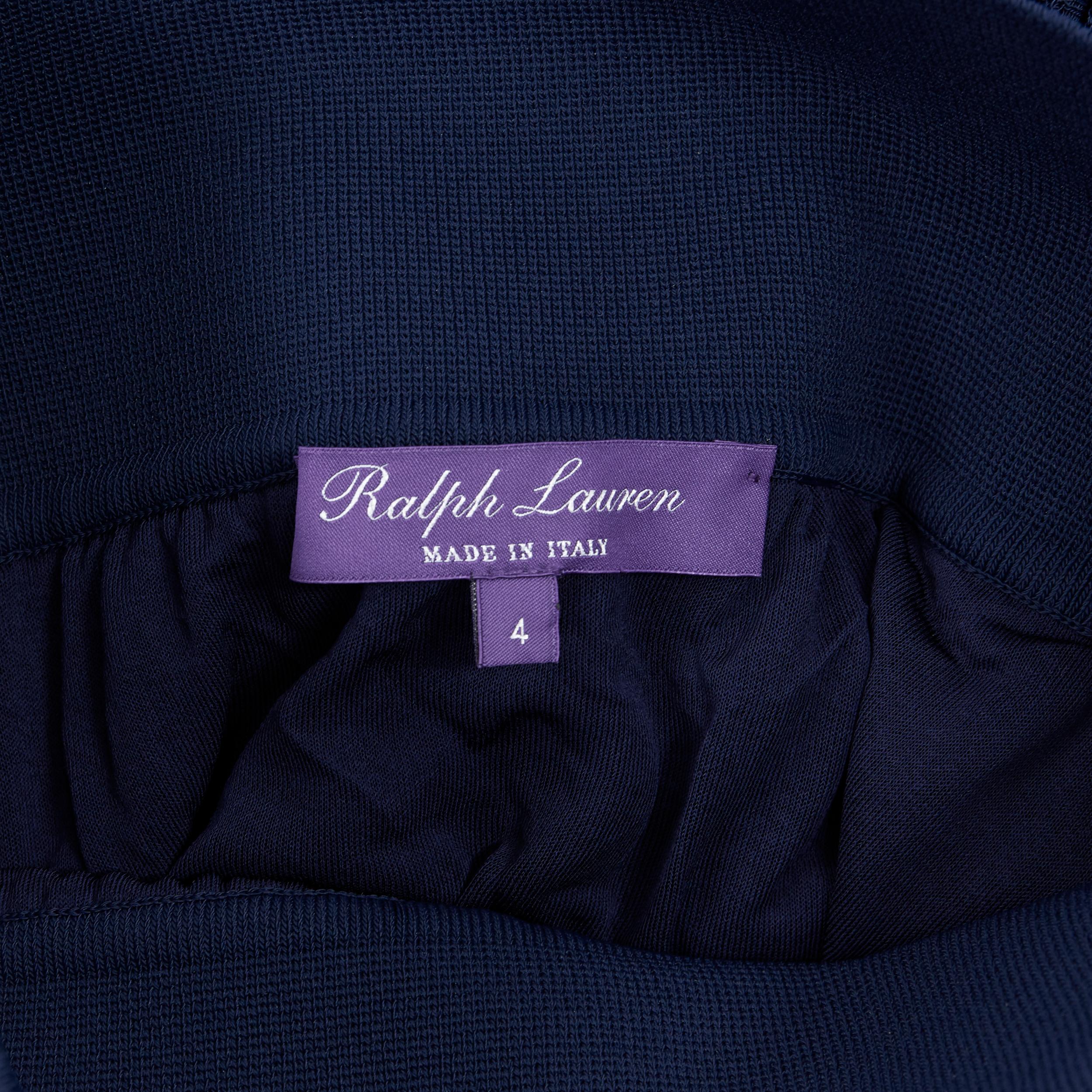 RALPH LAUREN PURPLE LABEL navy blue viscose knit cut out pleated skirt gown US4 1