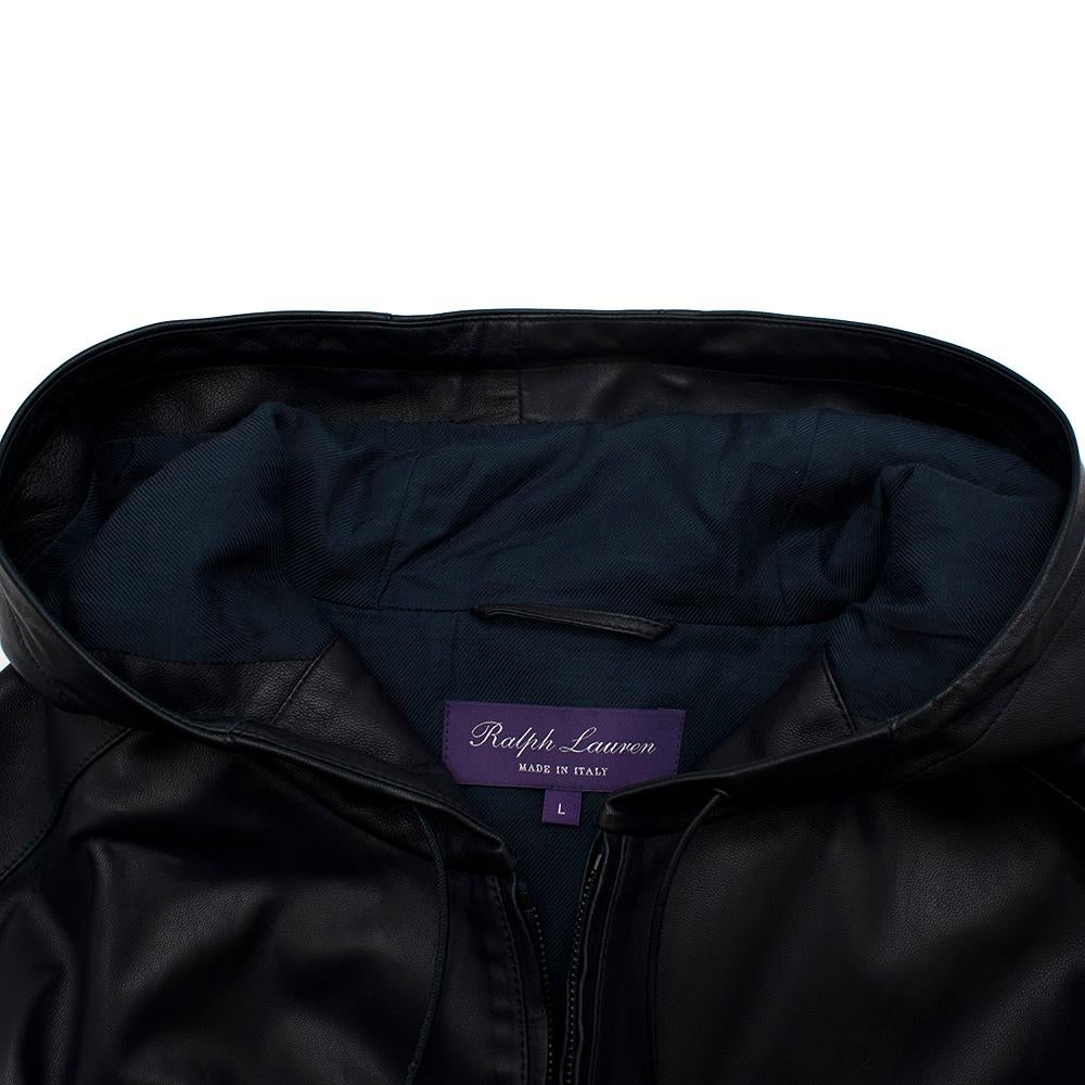 Ralph Lauren Purple Label Navy Leather Hooded Jacket  L 2