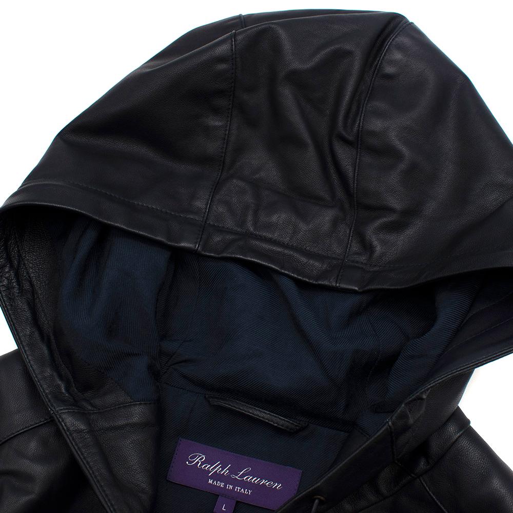 Ralph Lauren Purple Label Navy Leather Hooded Jacket  L 1