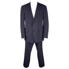 RALPH LAUREN Purple Label Navy Stripe Virgin Wool Peak Lapel Suit