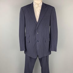 RALPH LAUREN Purple Label Navy Stripe Virgin Wool Peak Lapel Suit
