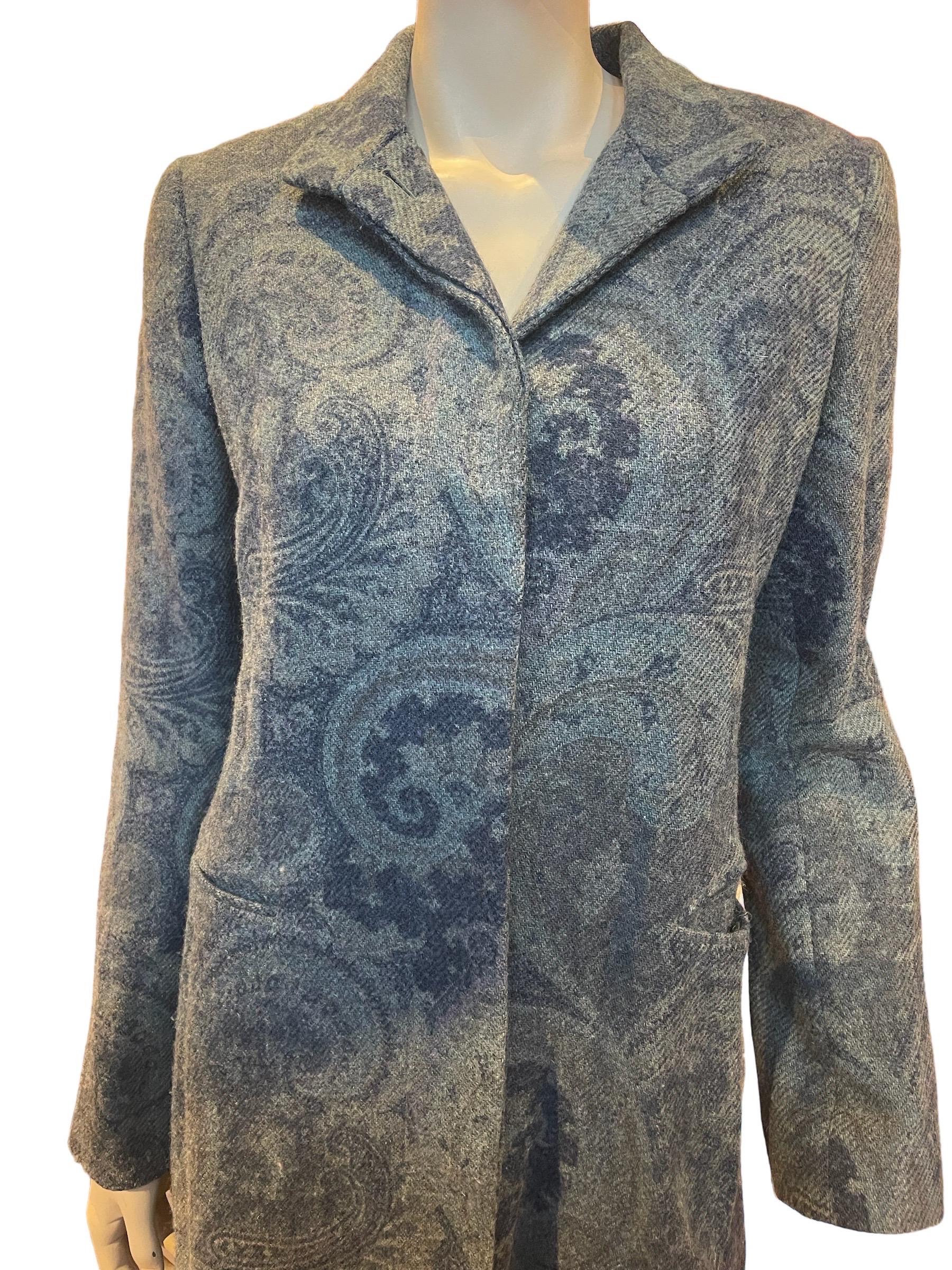 Ralph Lauren Purple Label Paisley Printed Wool Tweed Long Jacket 

