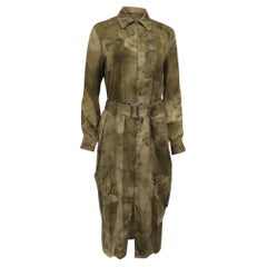 Ralph Lauren Purple Label Printed Shirt Dress with Belt in Green Silk