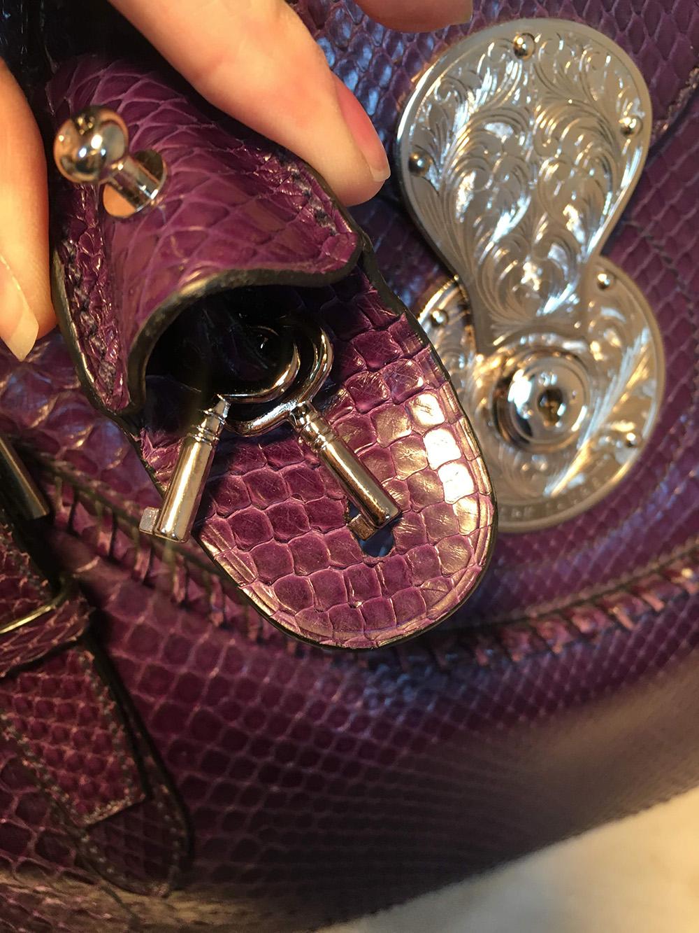 Black Ralph Lauren Purple Label Purple Python Snakeskin Ricky Bag Tote 