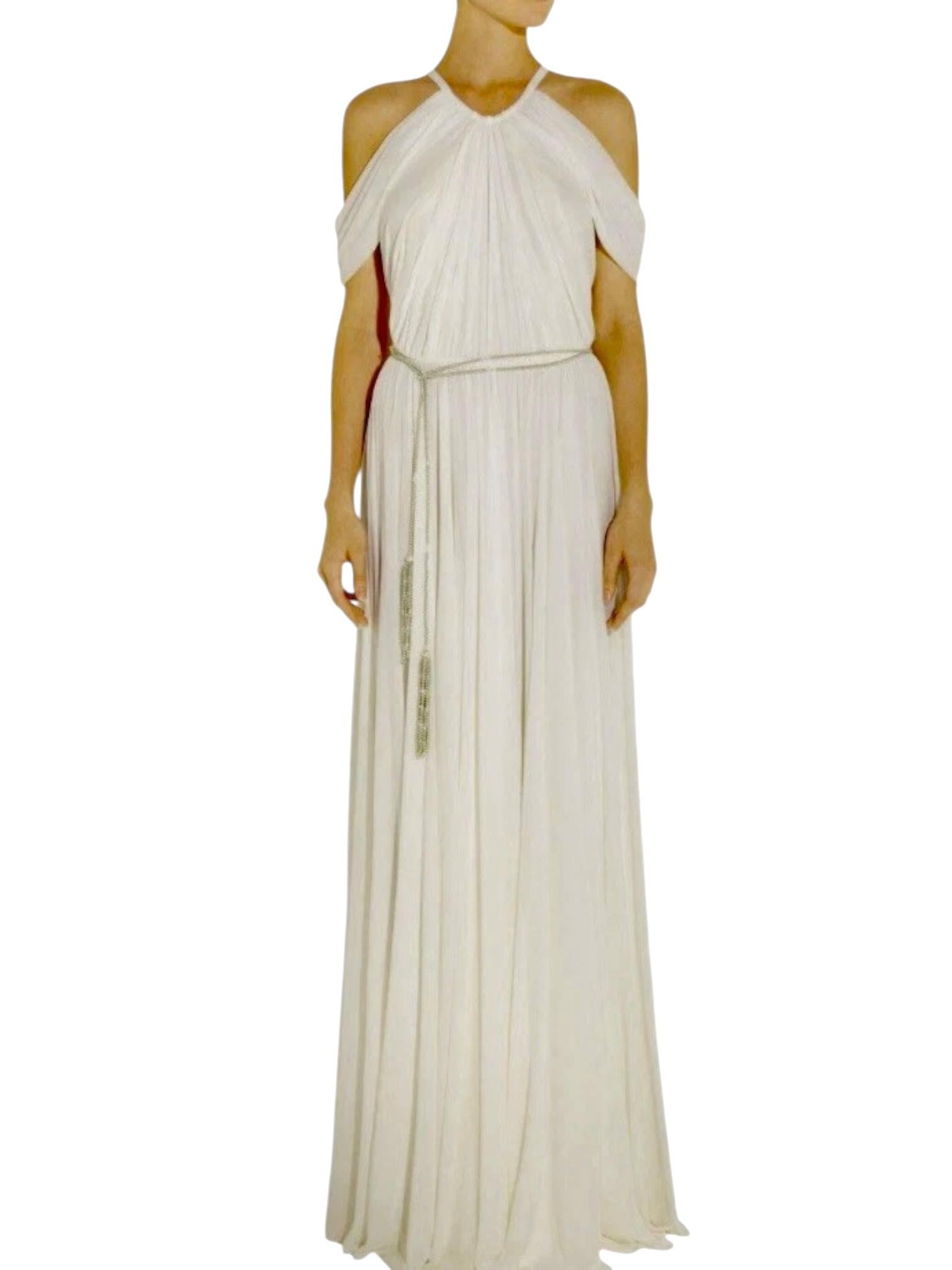 Bianco Ralph Lauren Purple Label SS 2012 Abito da sposa drappeggiato avorio con cintura Jewell in vendita