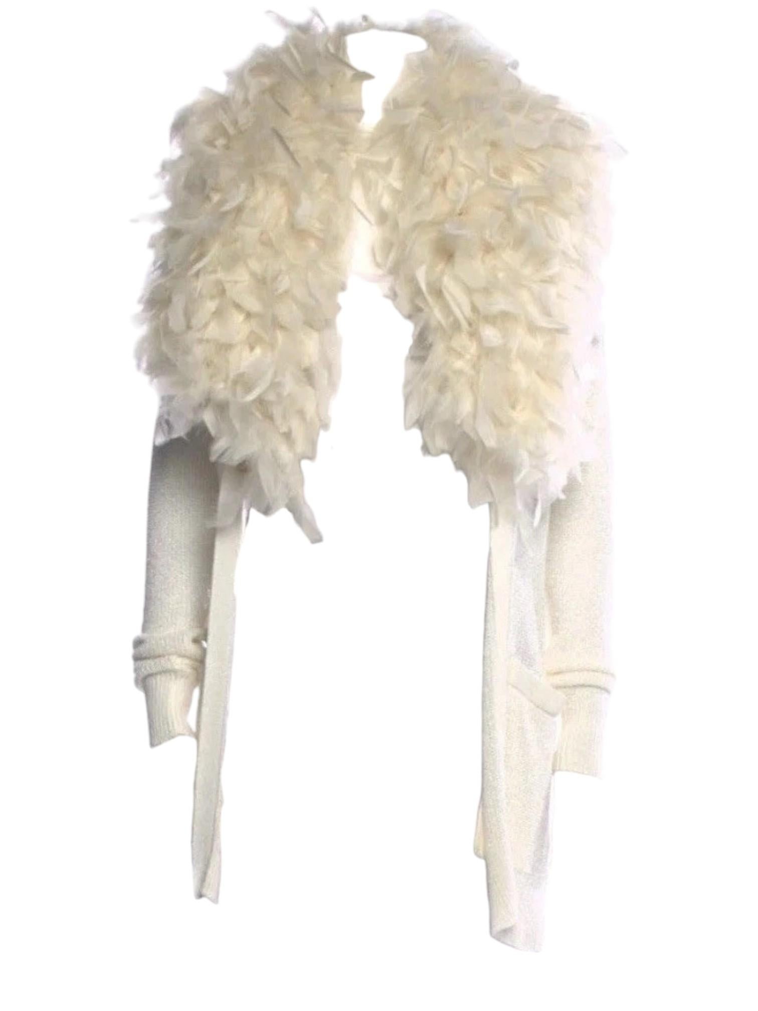 Ralph Lauren Purple Label Runway 2012 Feather-Trimmed Ivory Cardigan Ensemble For Sale 5