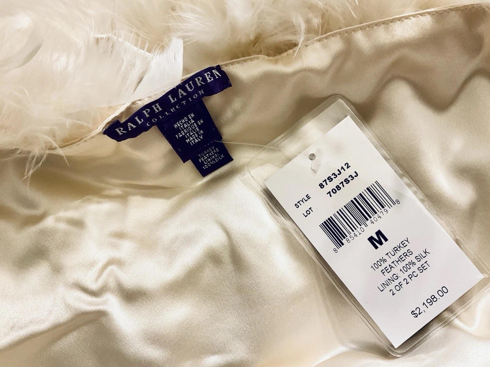 Ralph Lauren Purple Label Runway 2012 Feather-Trimmed Ivory Cardigan Ensemble In New Condition For Sale In Kingston, NY