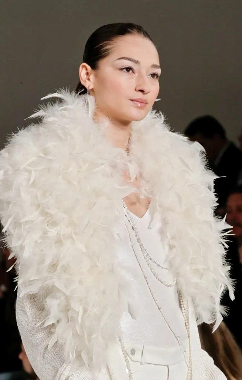 Ralph Lauren Purple Label Runway 2012 Feather-Trimmed Ivory Cardigan Ensemble For Sale 1