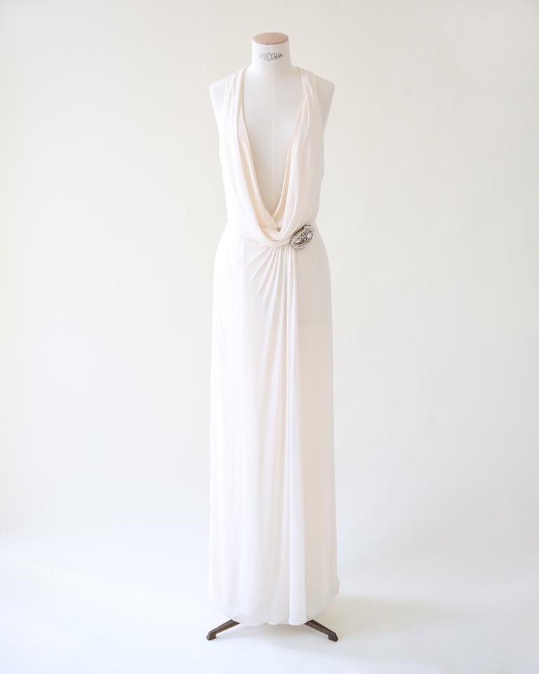 Ralph Lauren Purple Label S/S 07 white ivory plunging silk wedding dress  gown at 1stDibs