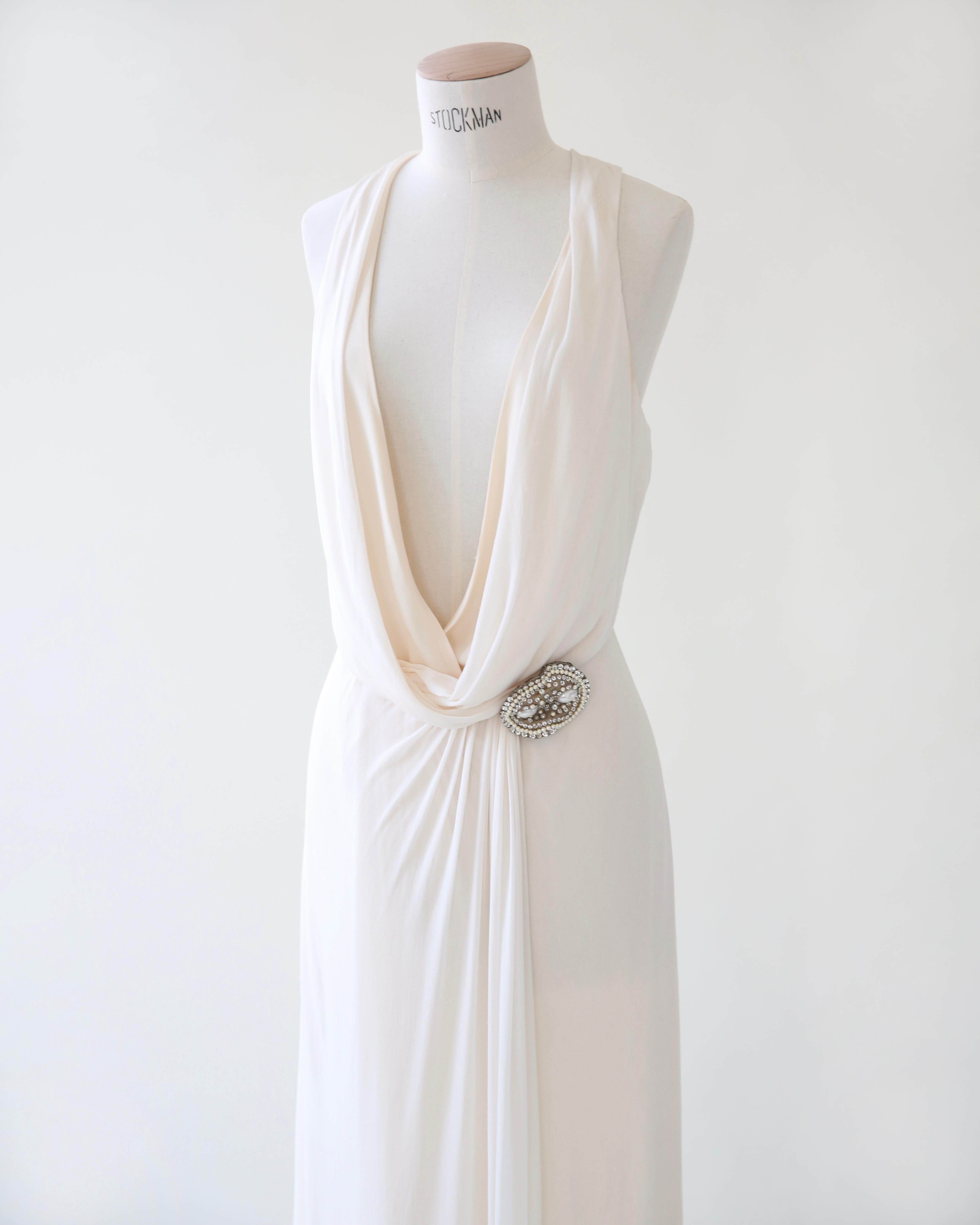 Ralph Lauren Purple Label S/S 07 blanc ivoire robe de mariée en soie plongeante en vente 1