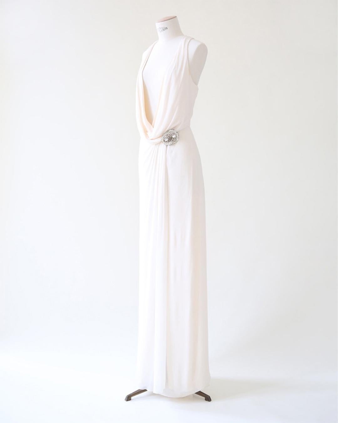 Ralph Lauren Purple Label S/S 07 blanc ivoire robe de mariée en soie plongeante en vente 2