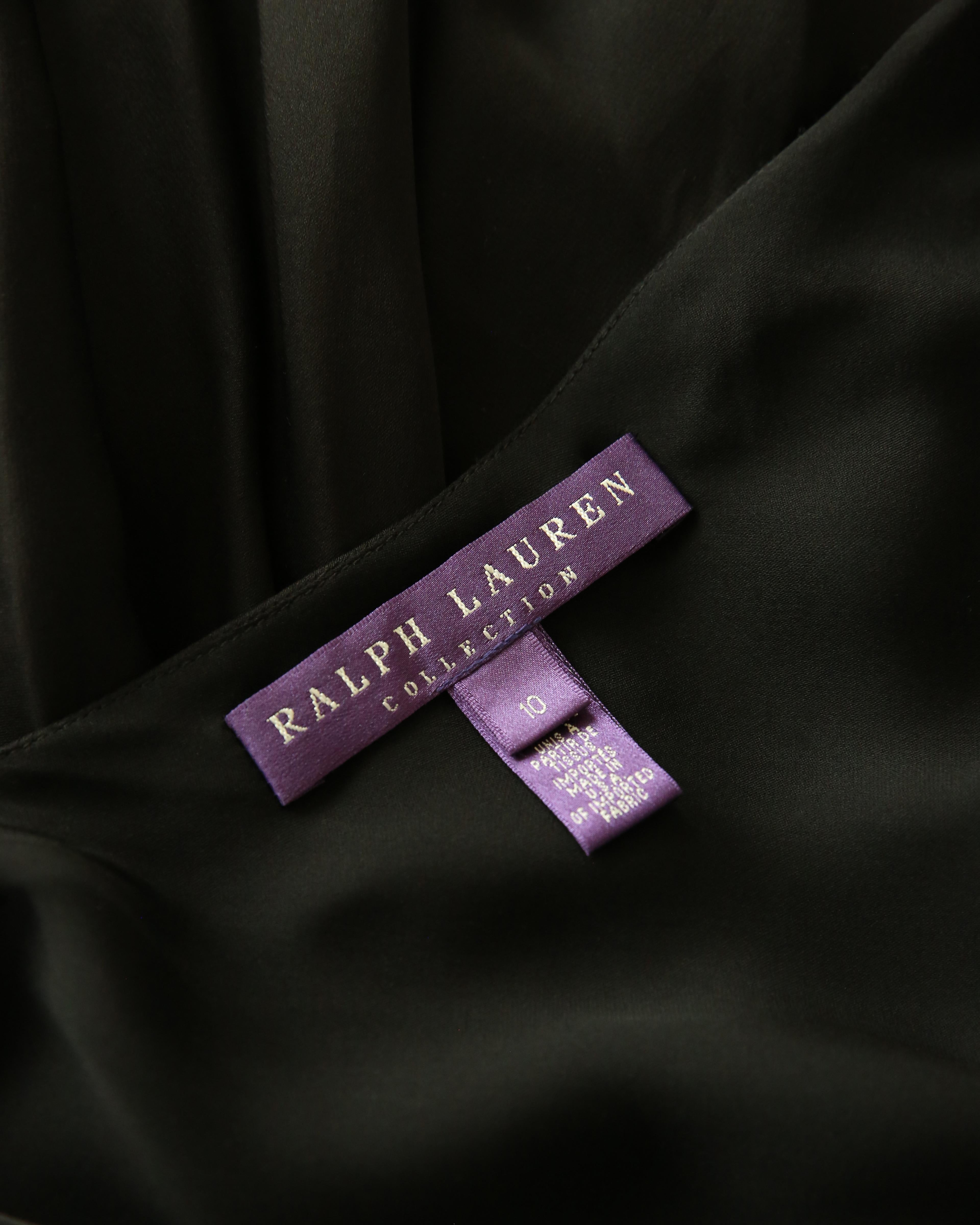 Ralph Lauren Purple Label P/E 2012, abito vintage in seta nera con fiocco, con scollatura in vendita 8