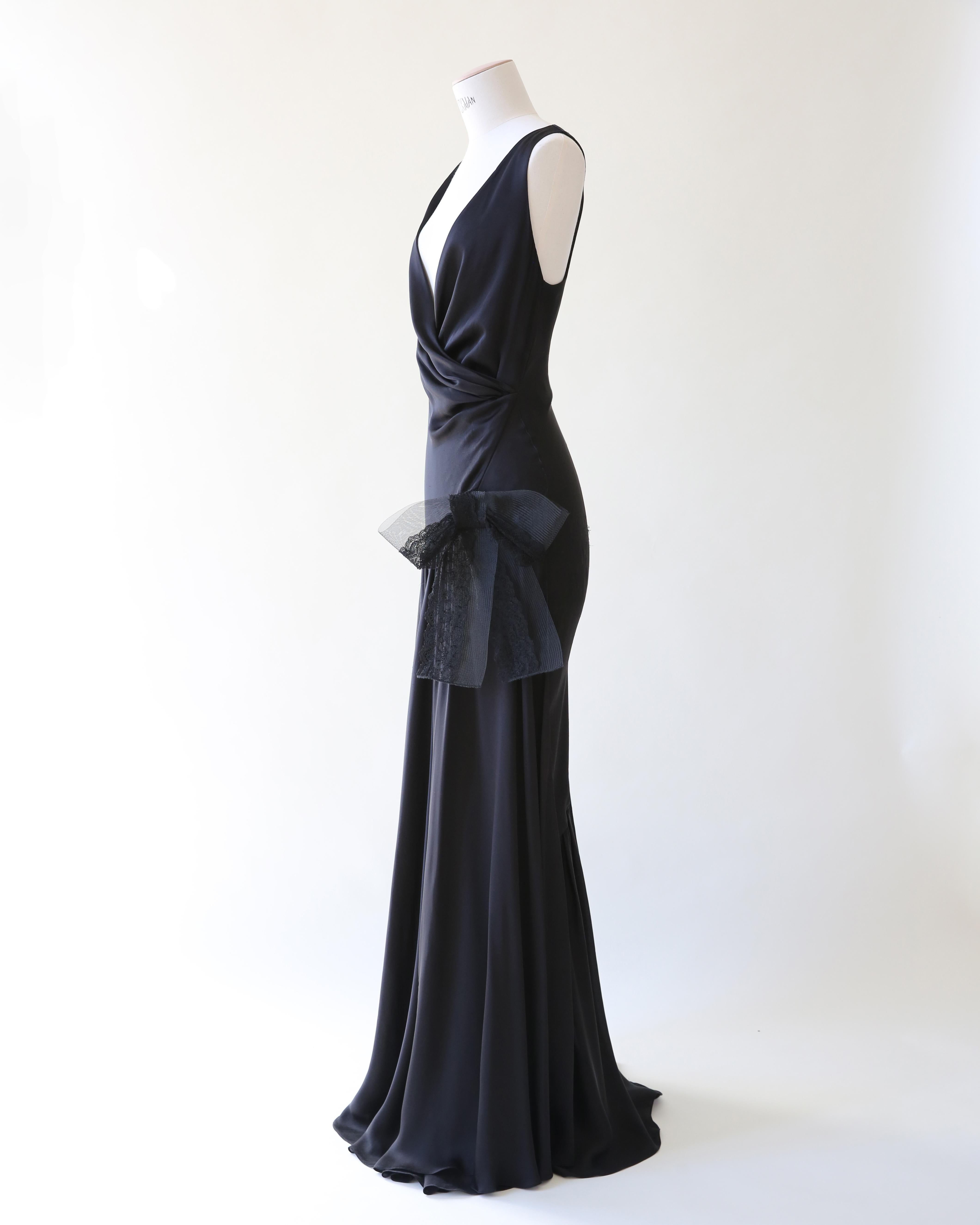 Donna Ralph Lauren Purple Label P/E 2012, abito vintage in seta nera con fiocco, con scollatura in vendita