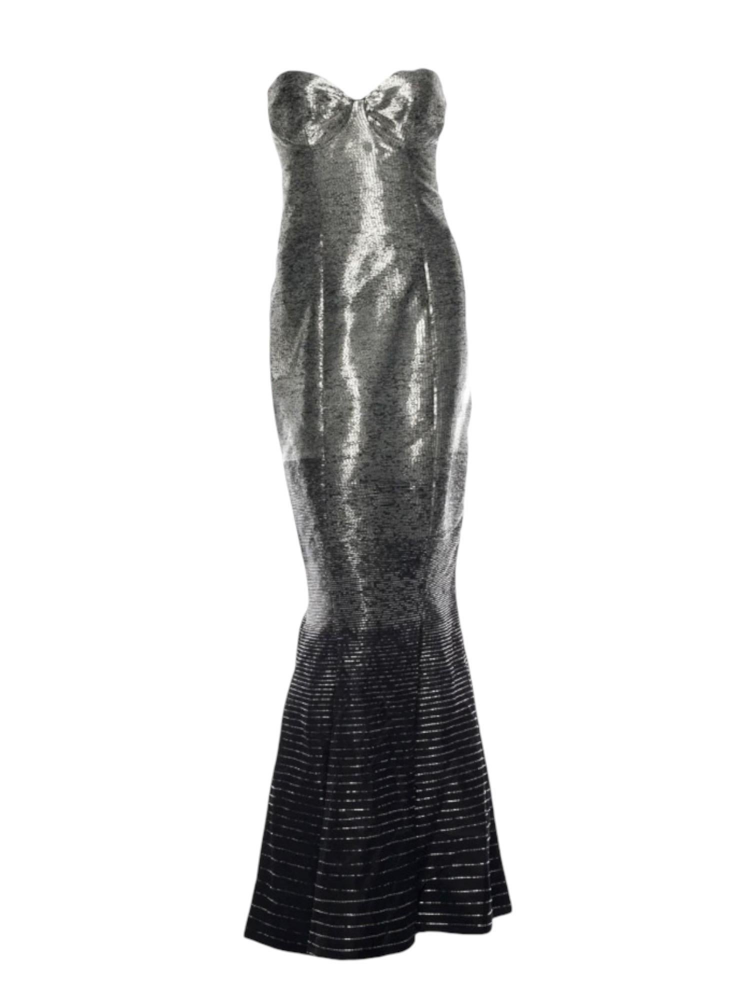 Ralph Lauren Purple Label Silver Hand-Beaded Bustier Gown, Fall 2005, Met Gala In New Condition For Sale In Kingston, NY