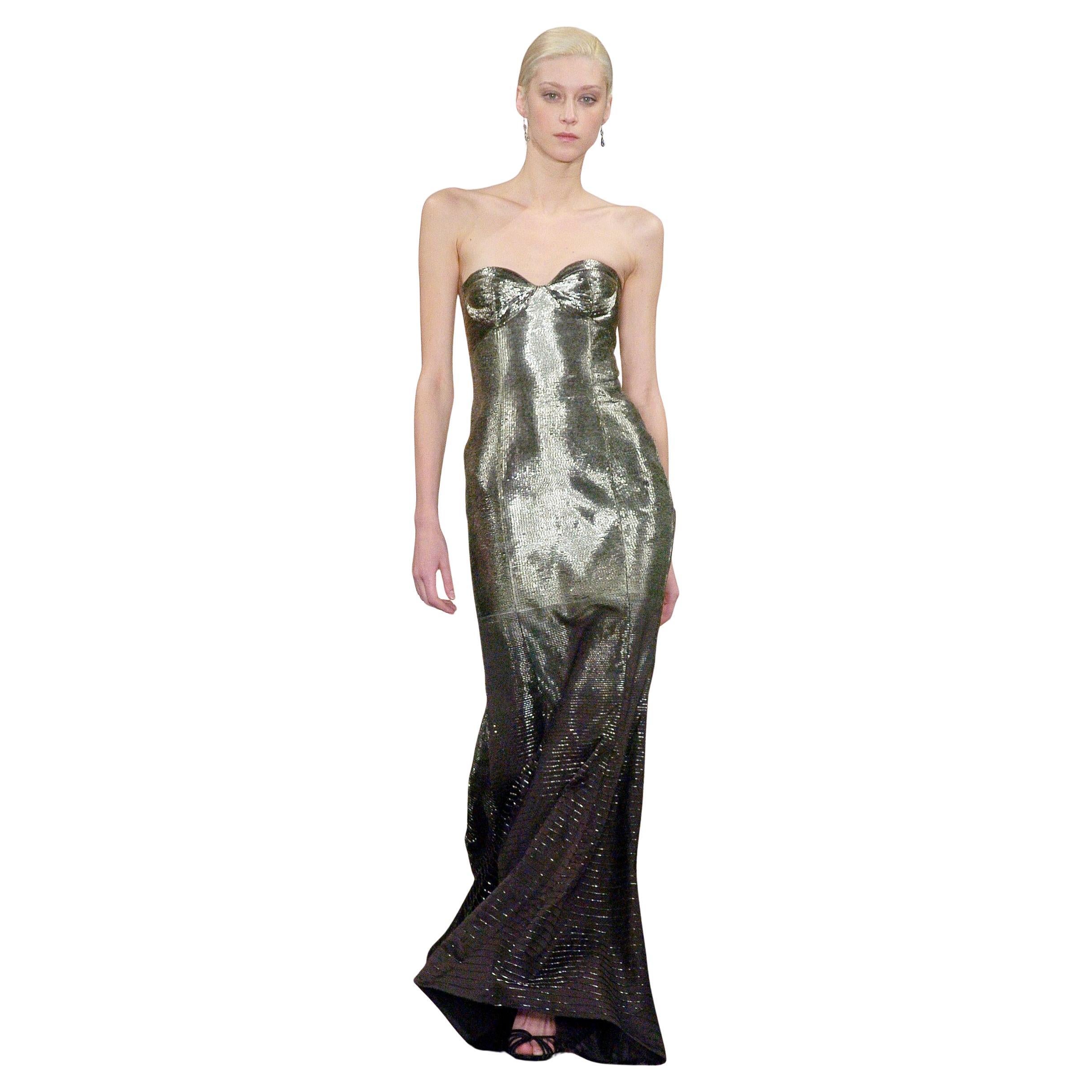 Ralph Lauren Purple Label Silver Hand-Beaded Bustier Gown, Fall 2005, Met Gala For Sale