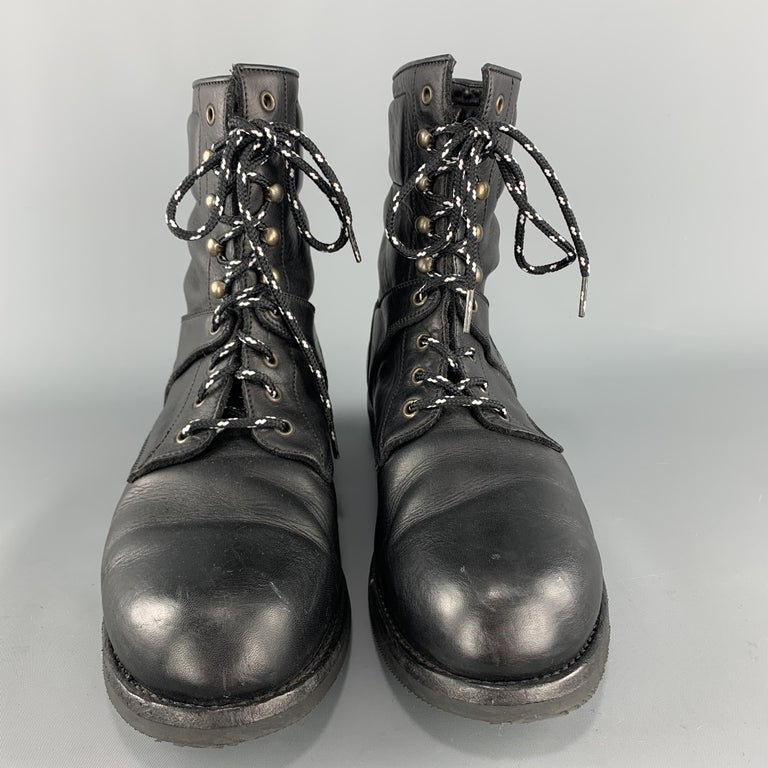 RALPH LAUREN Purple Label Size 12 Black Leather Lace Up Work Boots For Sale  at 1stDibs