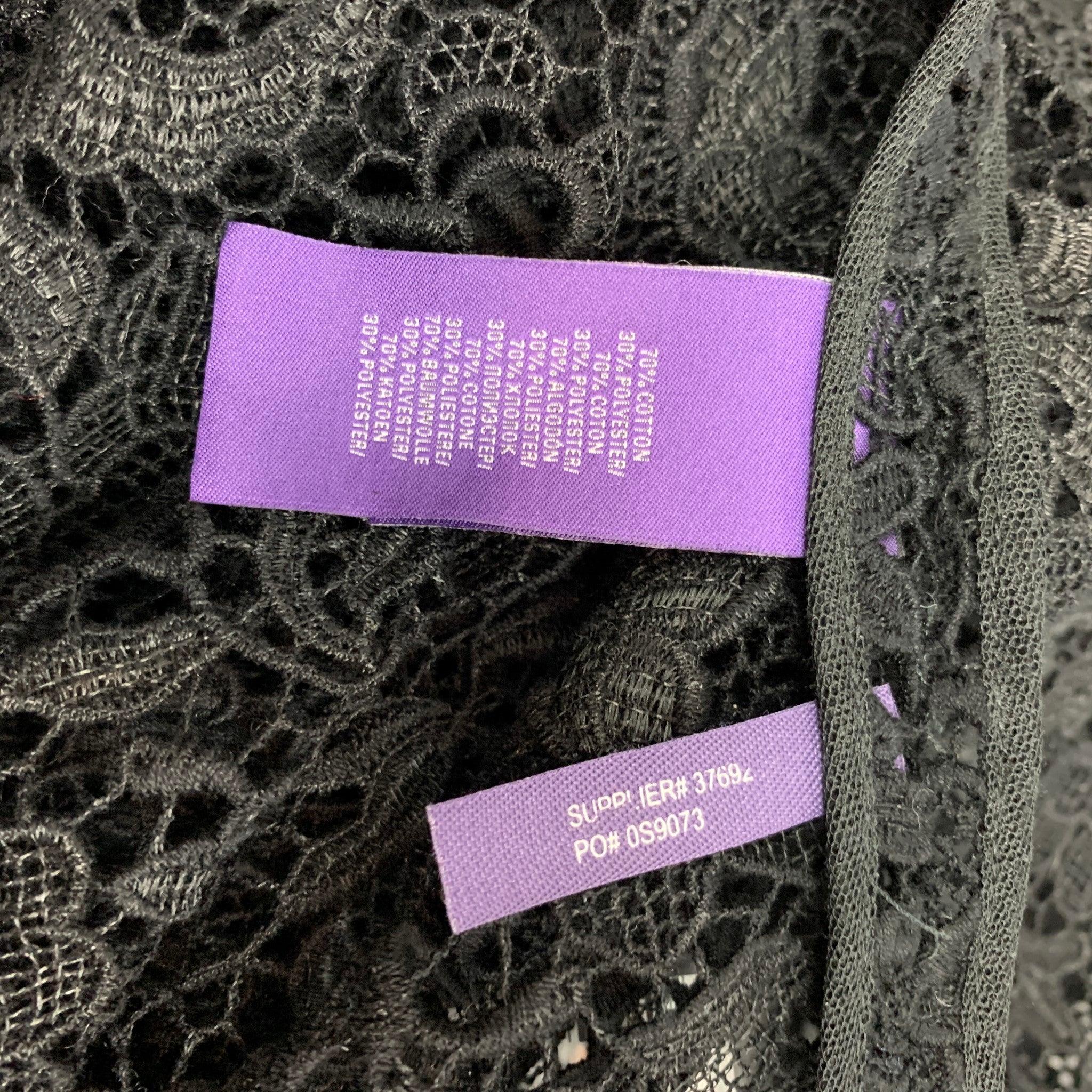 Women's RALPH LAUREN Purple Label Size 2 Black Guipure Cotton Blend Open Front Coat For Sale