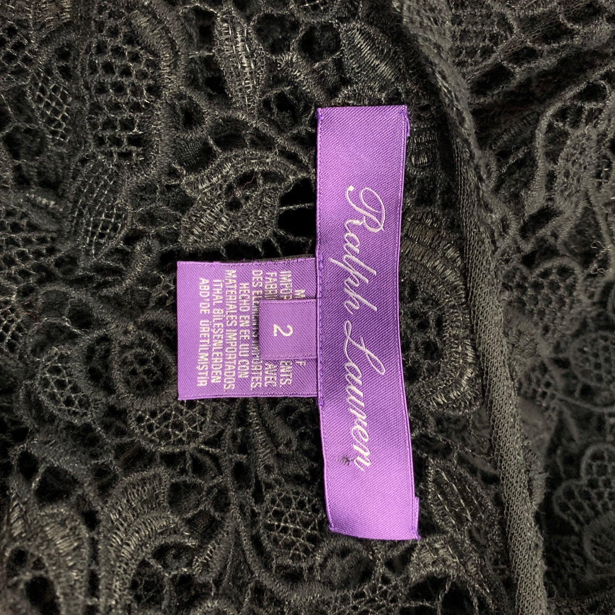 RALPH LAUREN Purple Label Size 2 Black Guipure Cotton Blend Open Front Coat For Sale 1