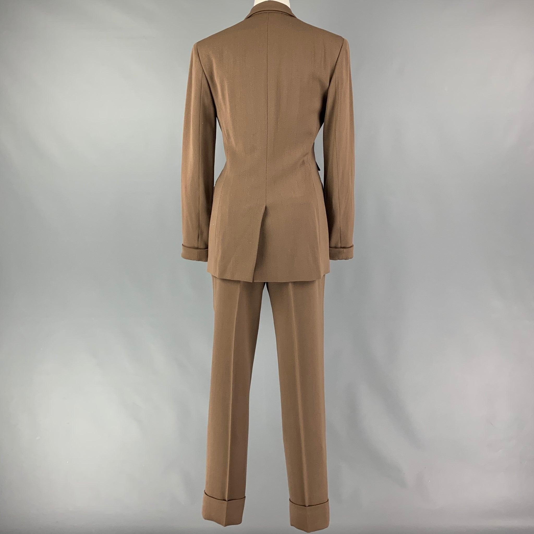 RALPH LAUREN Purple Label Size 2 Tan Wool Double Breasted Pants Suit In Good Condition For Sale In San Francisco, CA