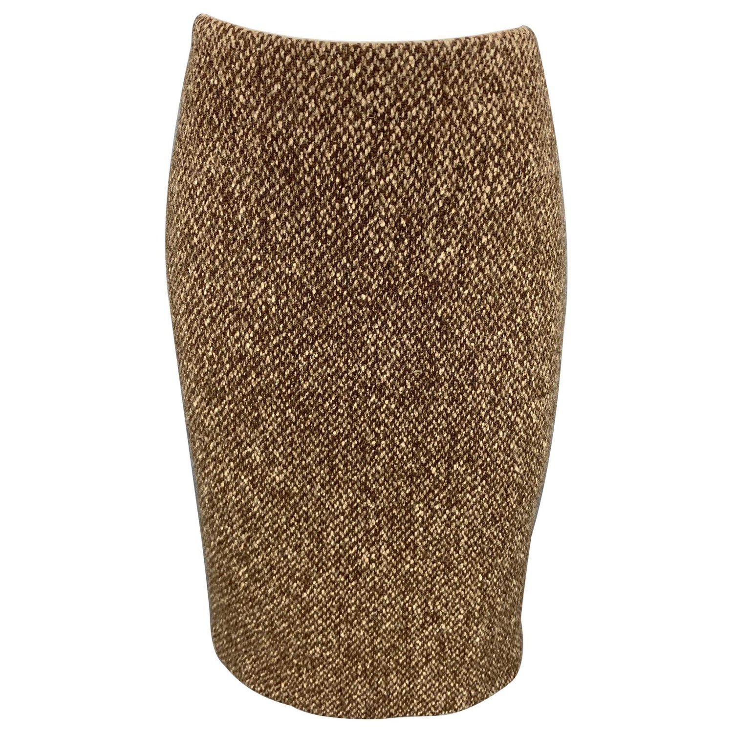 RALPH LAUREN Purple Label Size 4 Brown Tweed Wool / Cashmere A-Line Skirt  For Sale at 1stDibs