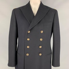 RALPH LAUREN PURPLE LABEL Size 42 Black Gold Wool/Cashmere Double Breasted Coat