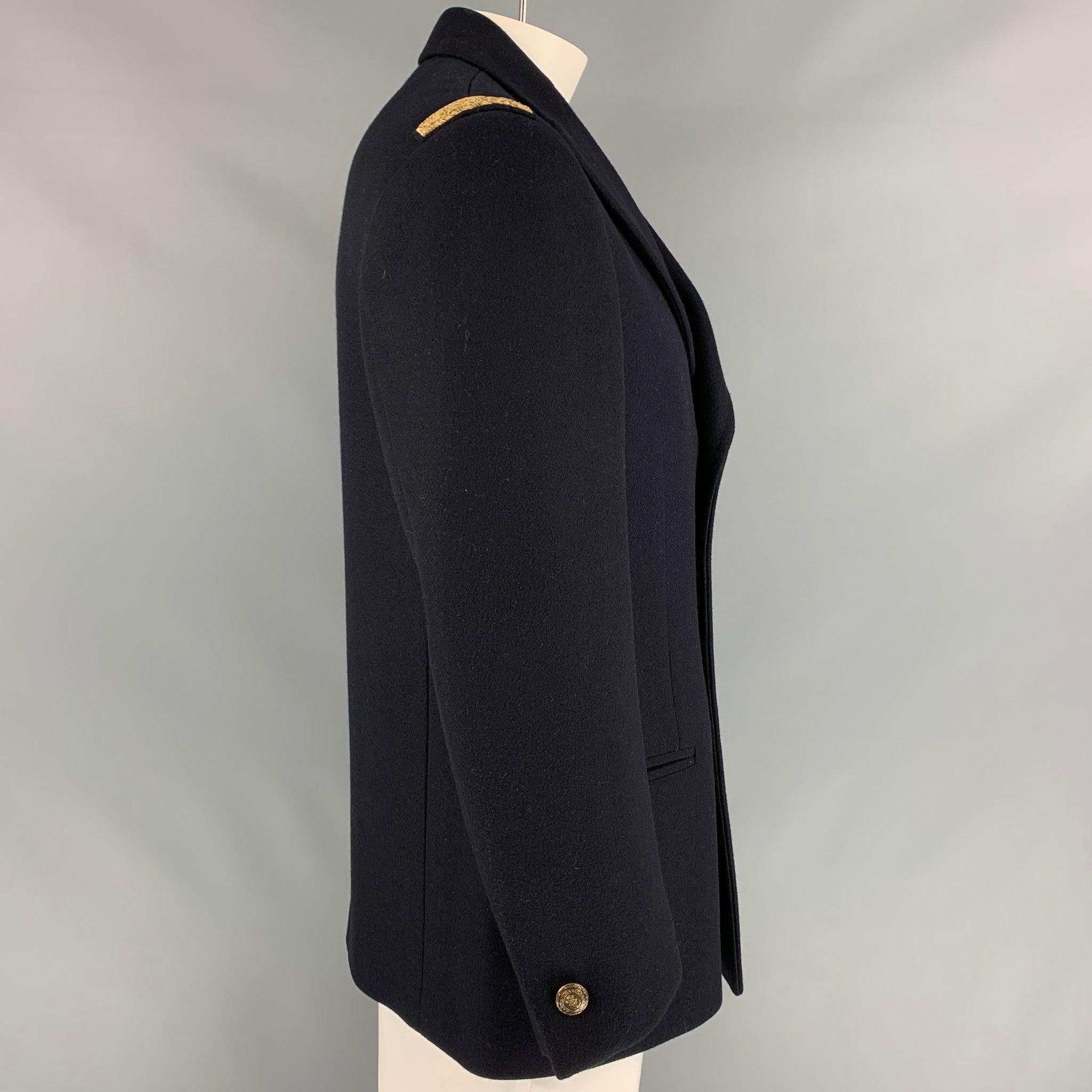 RALPH LAUREN PURPLE LABEL Size 42 Black Gold Wool/Cashmere Double Breasted Coat In Good Condition For Sale In San Francisco, CA