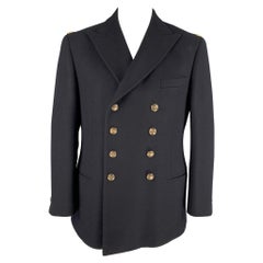 Ralph Lauren Purple Label Taglia 42 Nero Oro Lana/Cashmere Doppio Petto