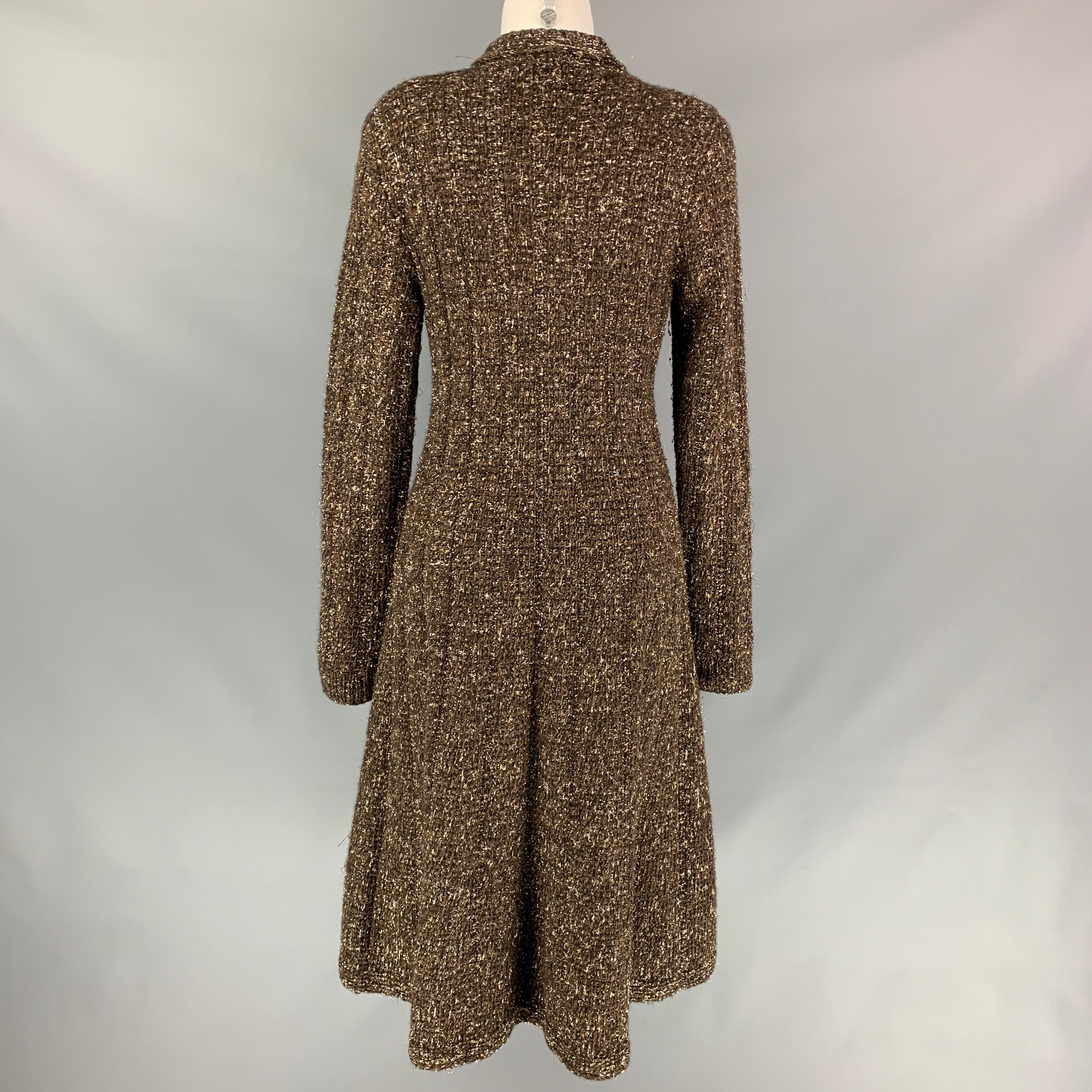 RALPH LAUREN Purple Label Size 8 Gold & Brown Knitted Cashmere Coat In Good Condition In San Francisco, CA