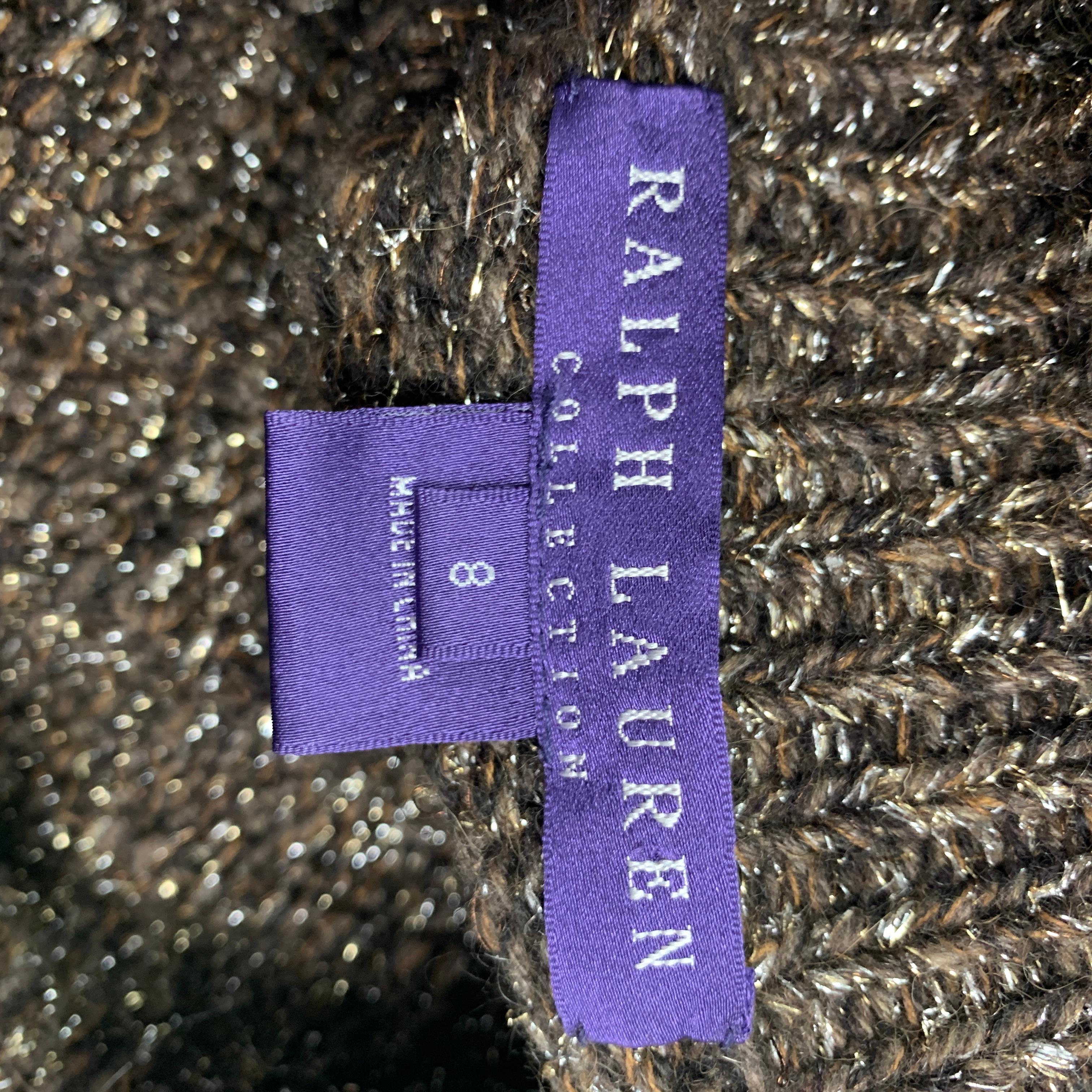 RALPH LAUREN Purple Label Size 8 Gold & Brown Knitted Cashmere Coat 1