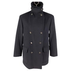 RALPH LAUREN Purple Label Size L Navy Lana Wool Double Breasted Coat