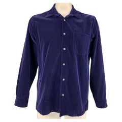 RALPH LAUREN Purple Label Size L Purple Velvet Cotton Button Up Shirt