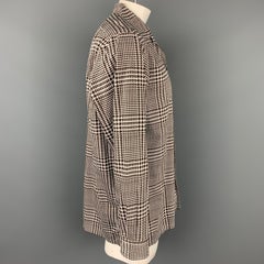 RALPH LAUREN Purple Label Size L White & Brown Houndstooth Cotton Shirt