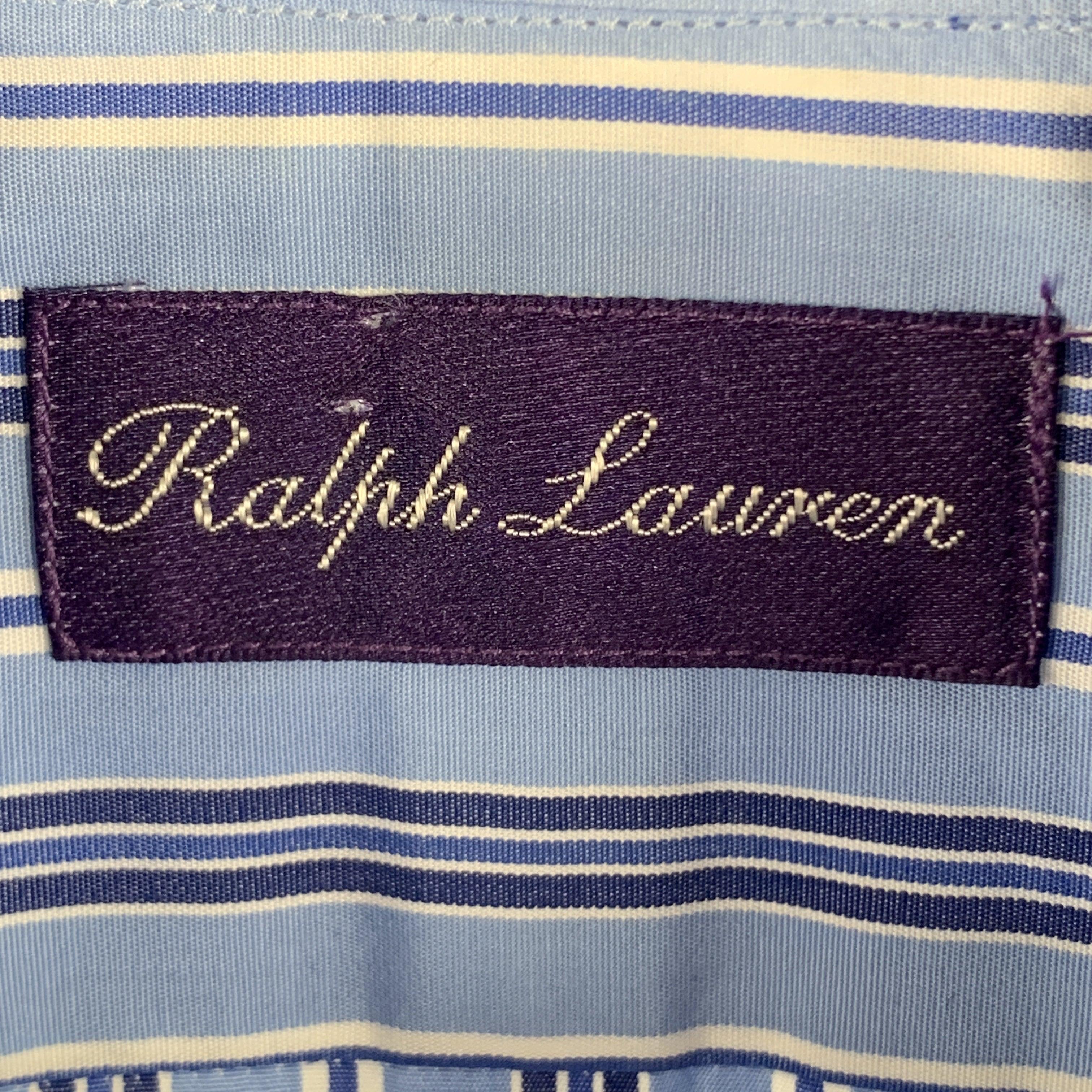 Men's RALPH LAUREN Purple Label Size M Blue Cotton Long Sleeve Shirt For Sale