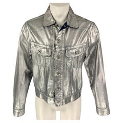 RALPH LAUREN Purple Label Size M Silver Metallic Cotton Trucker Jacket