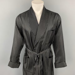 RALPH LAUREN Purple Label Size S Black & White Polka Dot Silk Shawl Collar Robe
