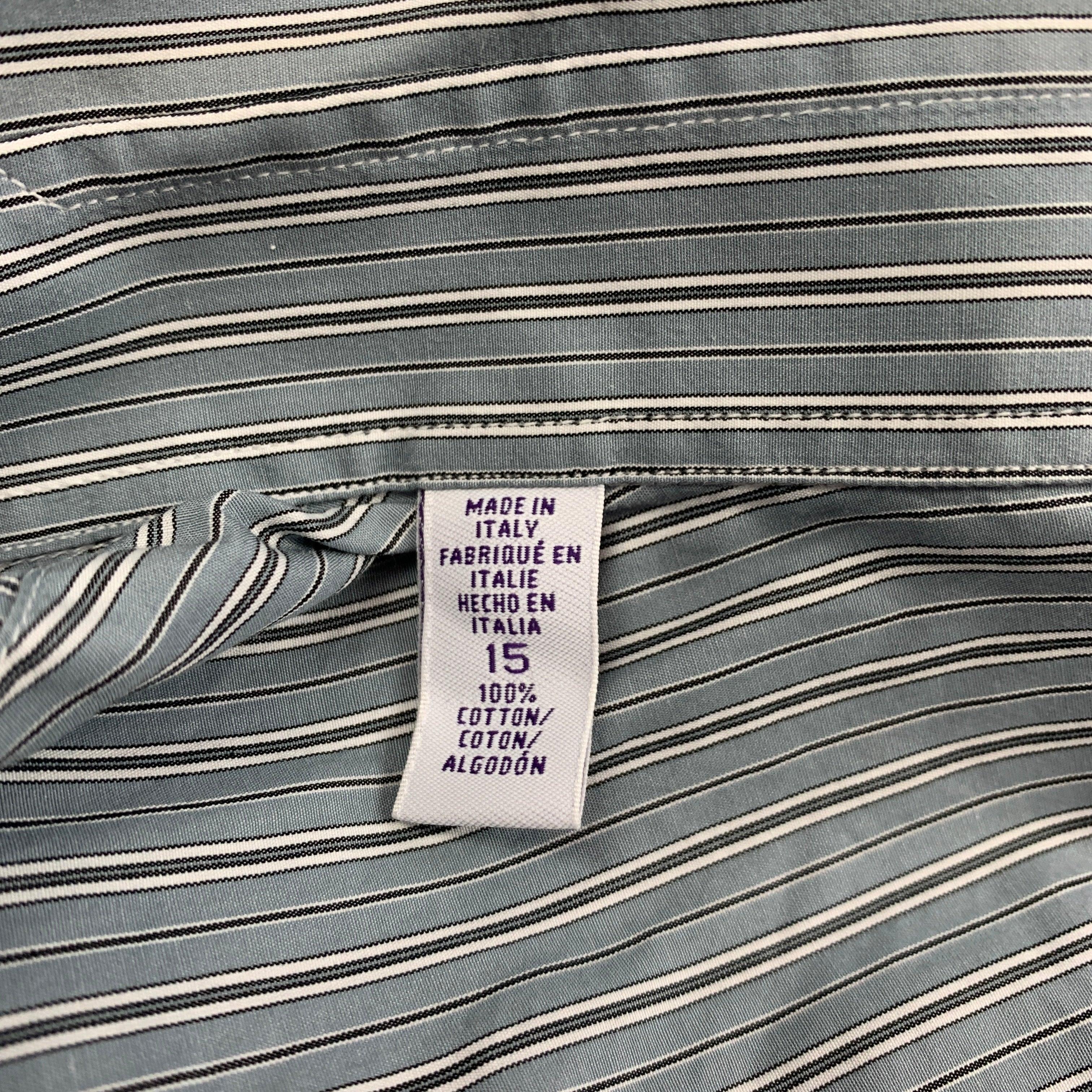 Men's RALPH LAUREN Purple Label Size S Blue & Grey Stripe Cotton Long Sleeve Shirt For Sale