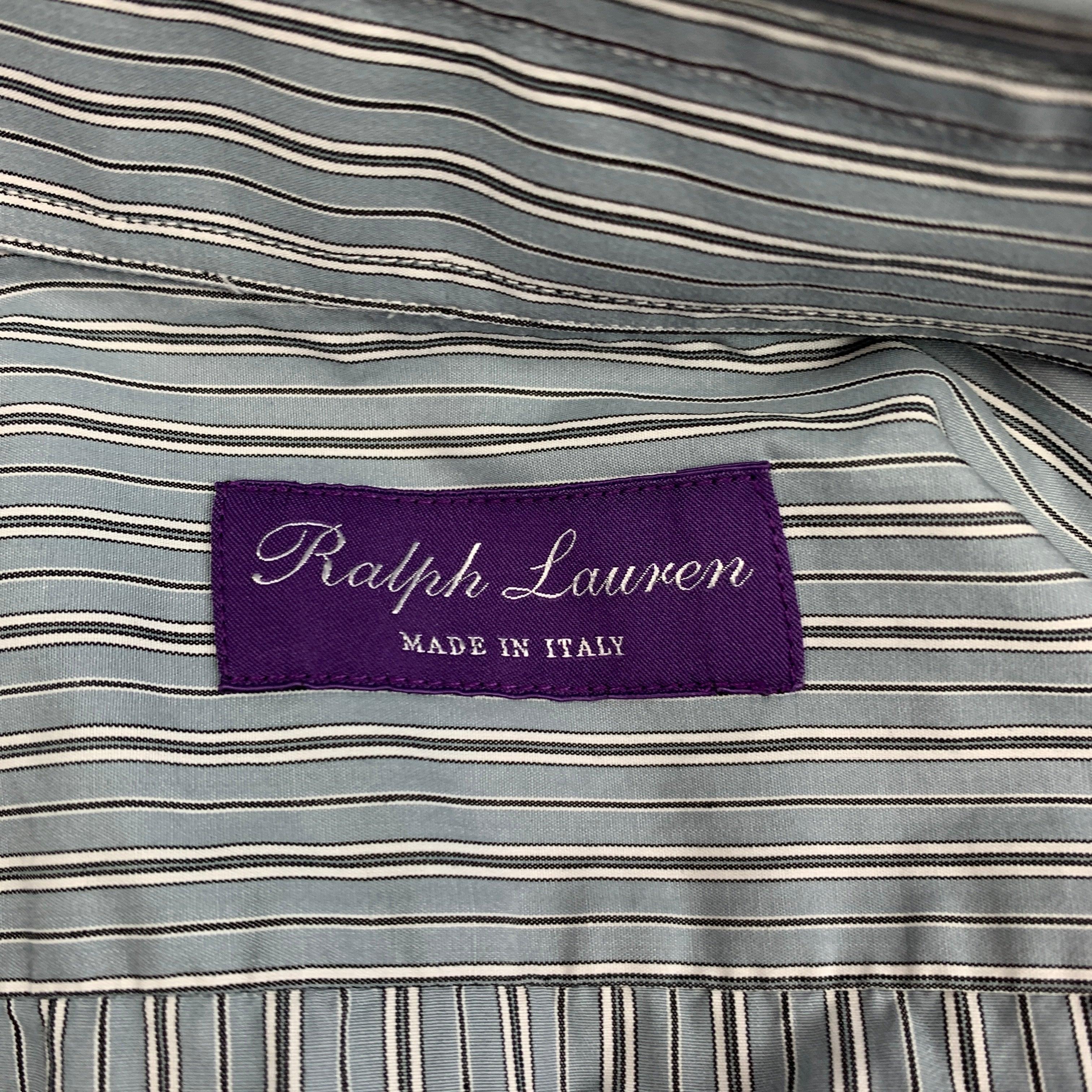 RALPH LAUREN Purple Label Size S Blue & Grey Stripe Cotton Long Sleeve Shirt For Sale 1