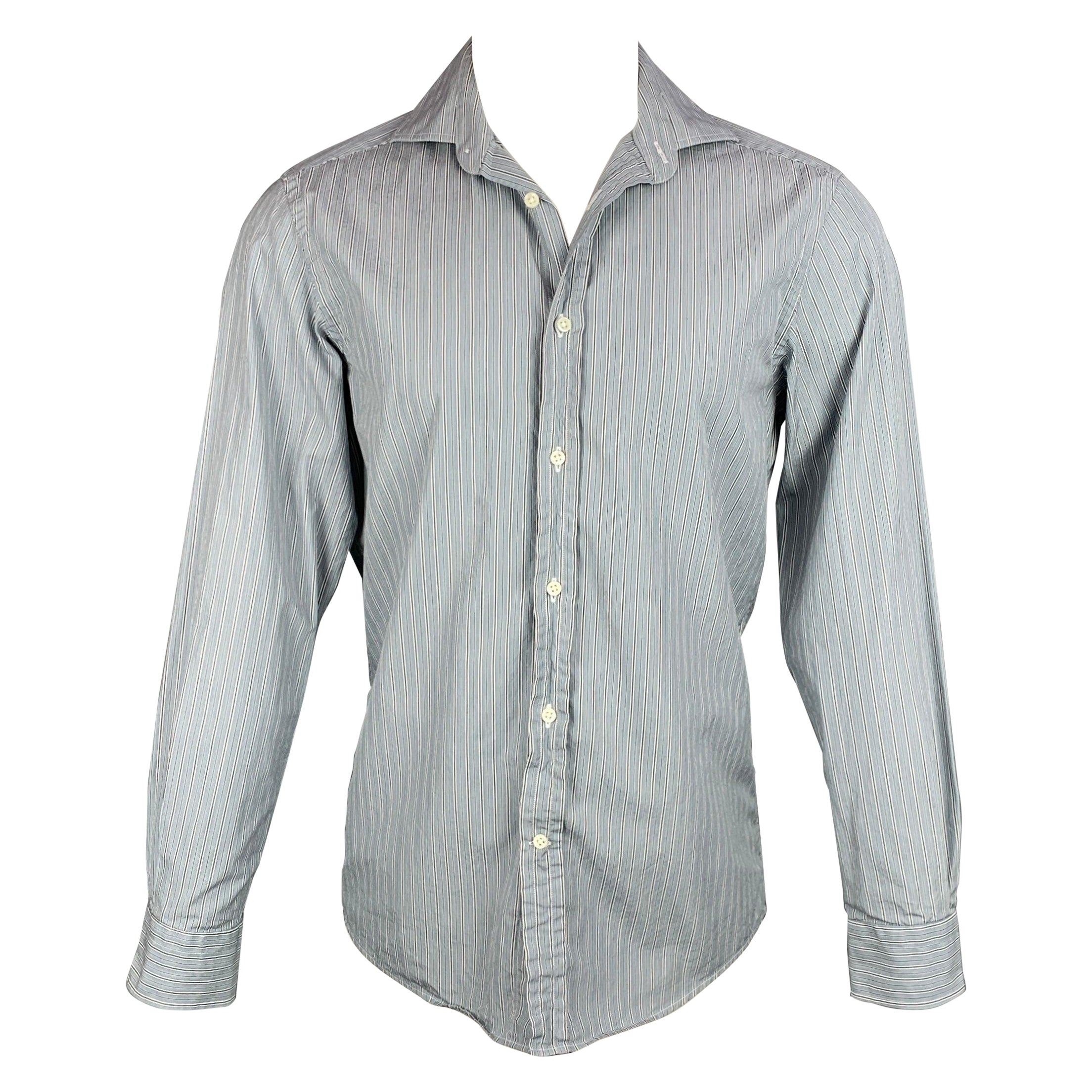 Ralph Lauren Purple Label - Camicia a maniche lunghe in cotone a righe blu e grigie - taglia S