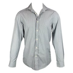 Ralph Lauren Purple Label - Camicia a maniche lunghe in cotone a righe blu e grigie - taglia S