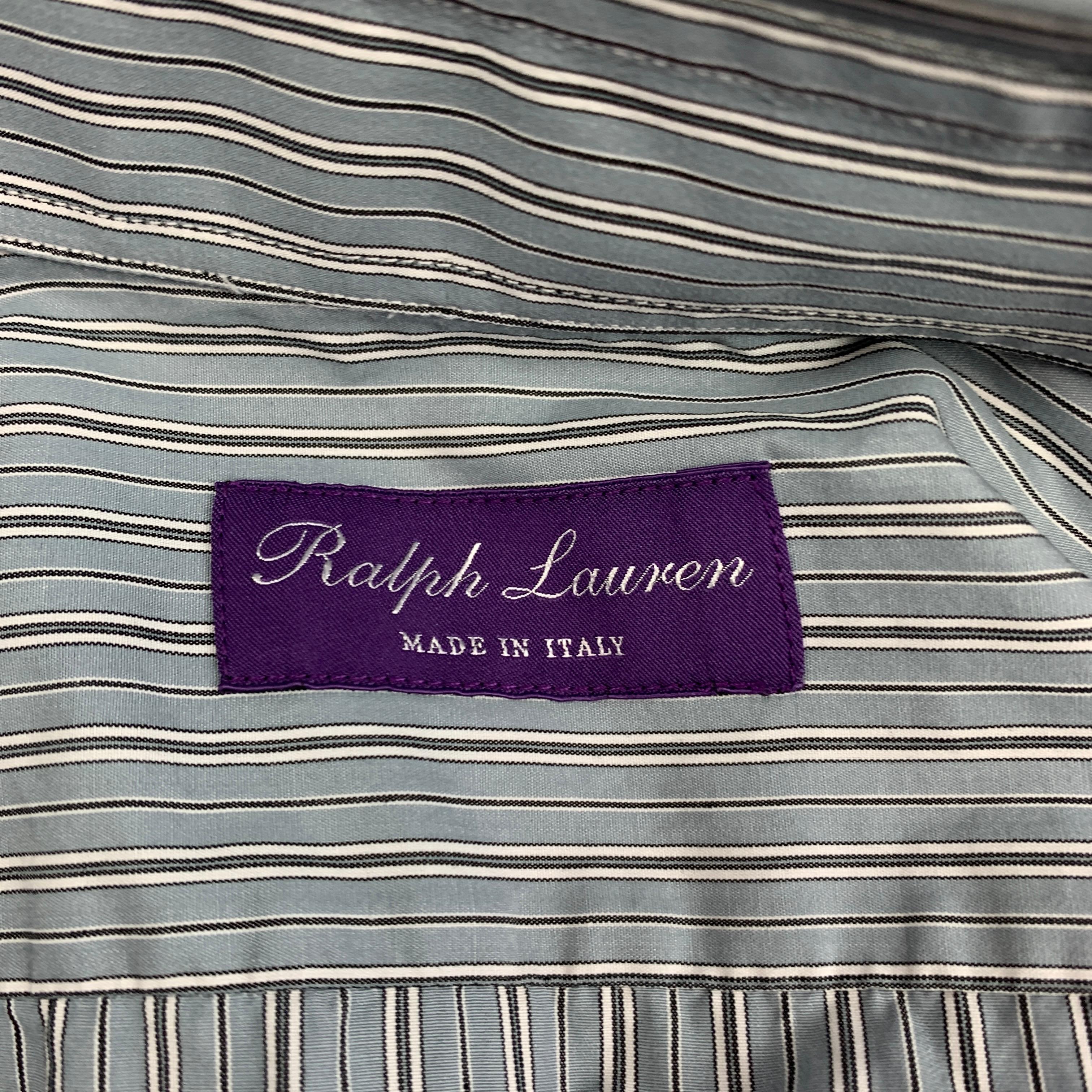 Men's RALPH LAUREN Purple Label Size S Blue & Grey Stripe Cotton Spread Collar Shirt